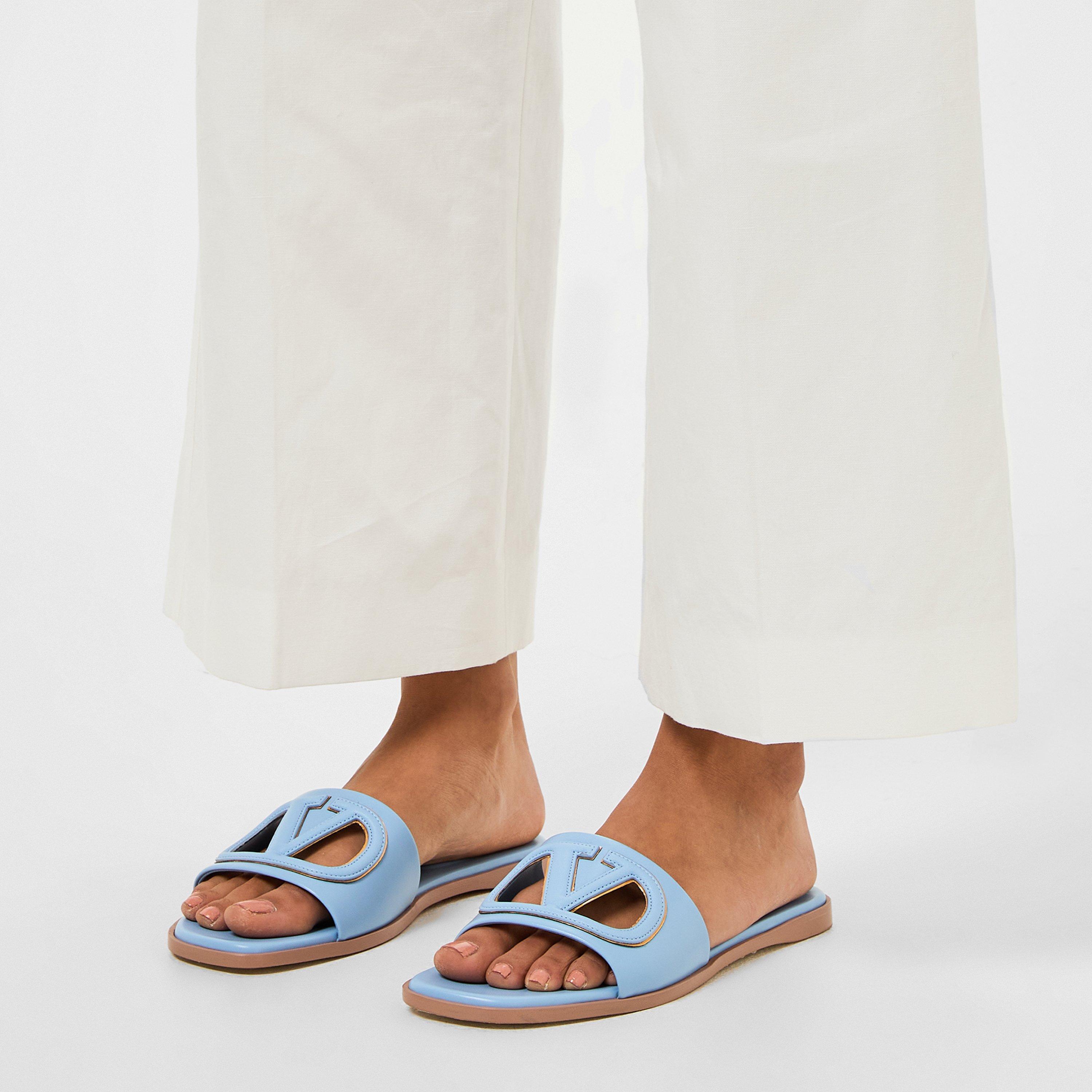 Popeline Blue - Valentino Garavani - Vlogo Cut-Out Sliders - 3