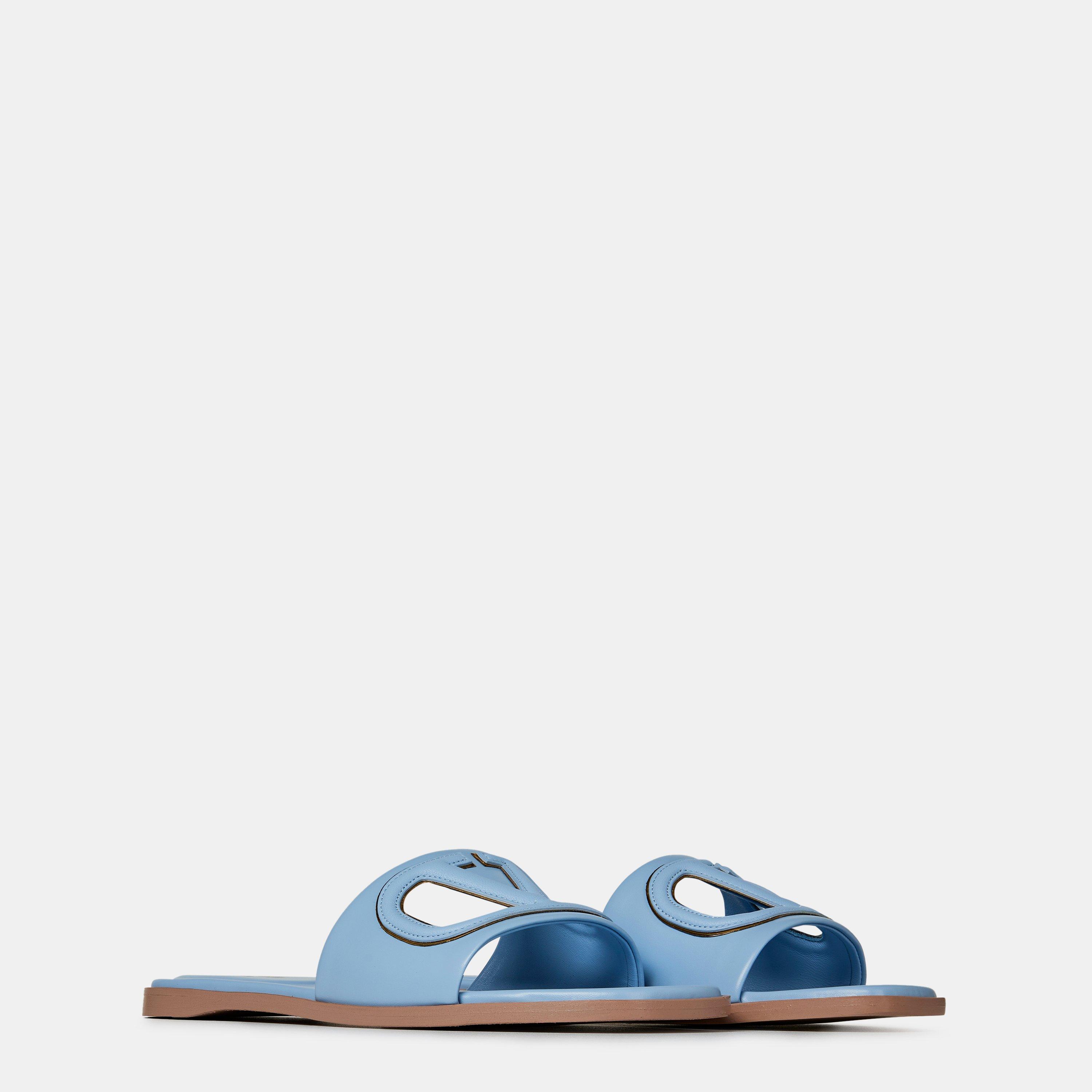 Popeline Blue - Valentino Garavani - Vlogo Cut-Out Sliders - 4