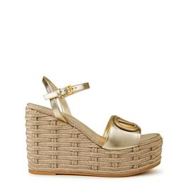 Valentino Garavani Vlogo Cutout Metallic Leather Espadrille Wedges