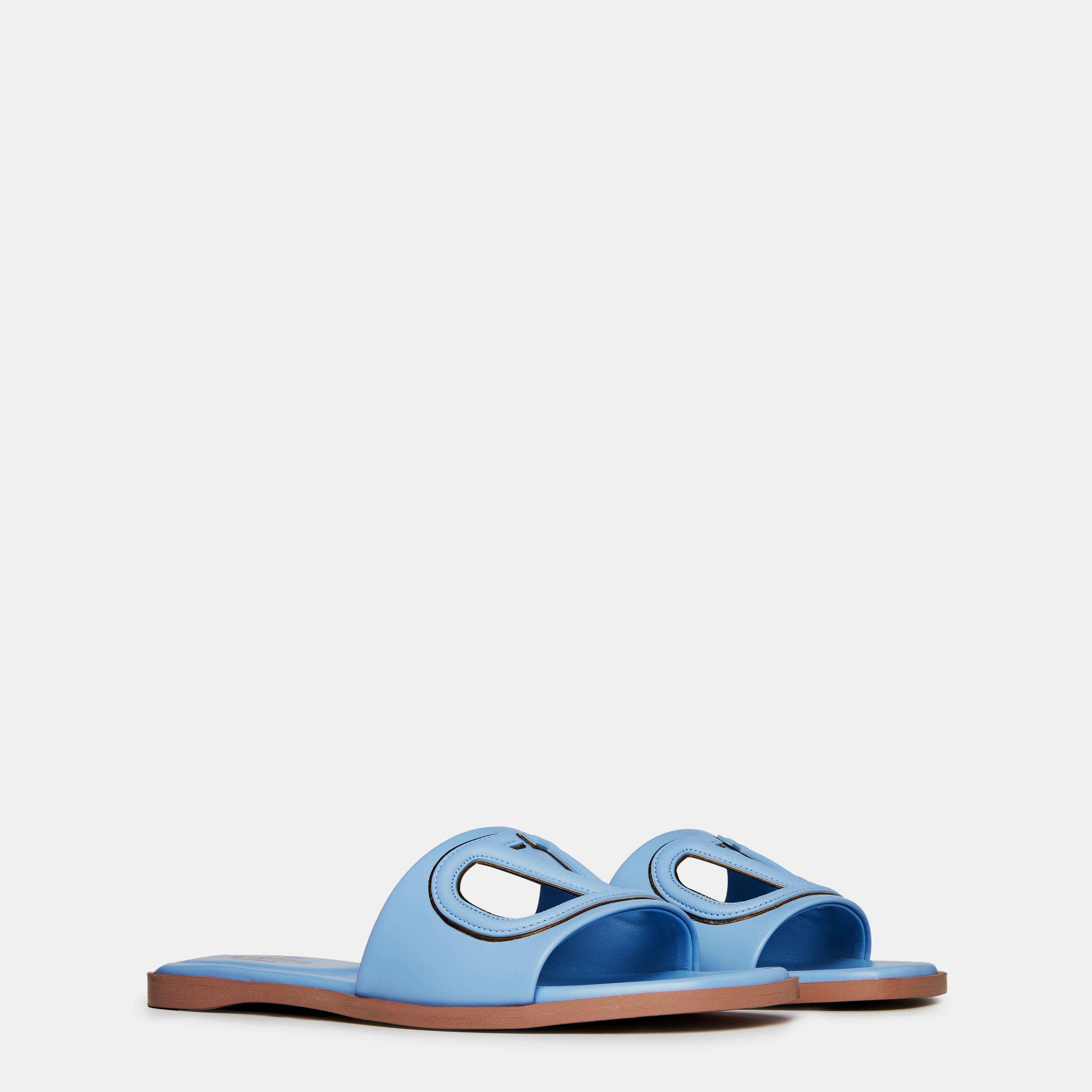 Popeline Blue - Valentino Garavani - Vlogo Cut-Out Sliders - 3