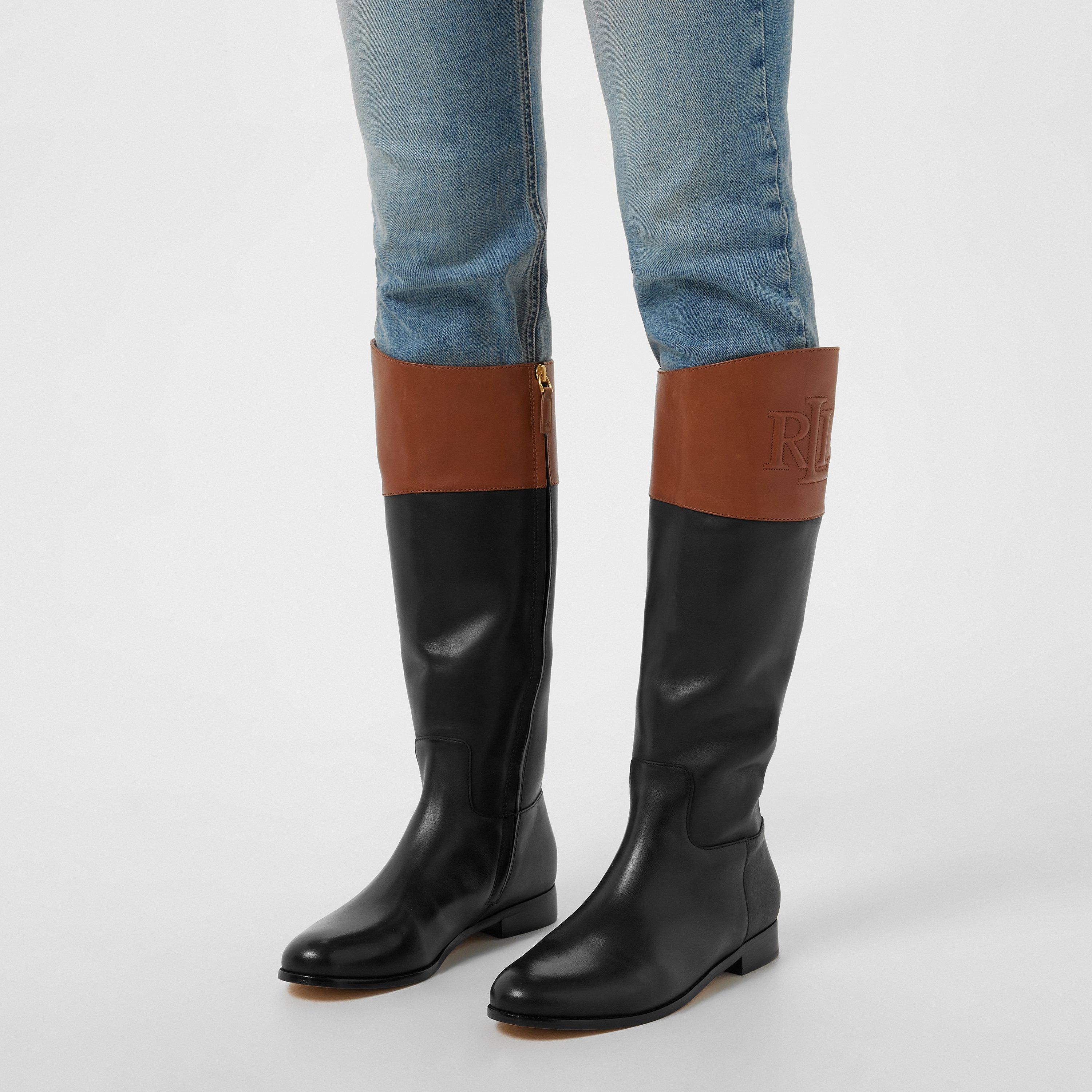 Black/Tan - Lauren by Ralph Lauren - Justine II Tall Knee High Boots - 2