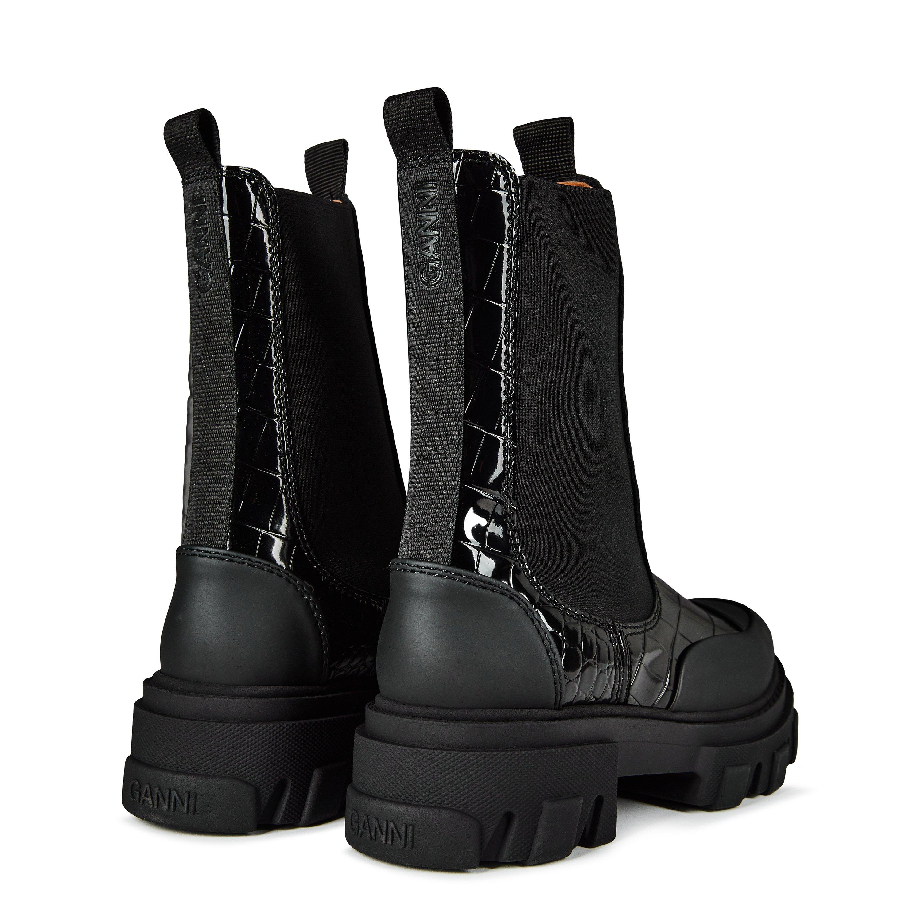 ショートブーツ・ブーティ Ganni FW25 CLEATED MID CHELSEA BOOT (S32384900 099) Ganni cleated mid Chelsea boots black patent leather | Pipe