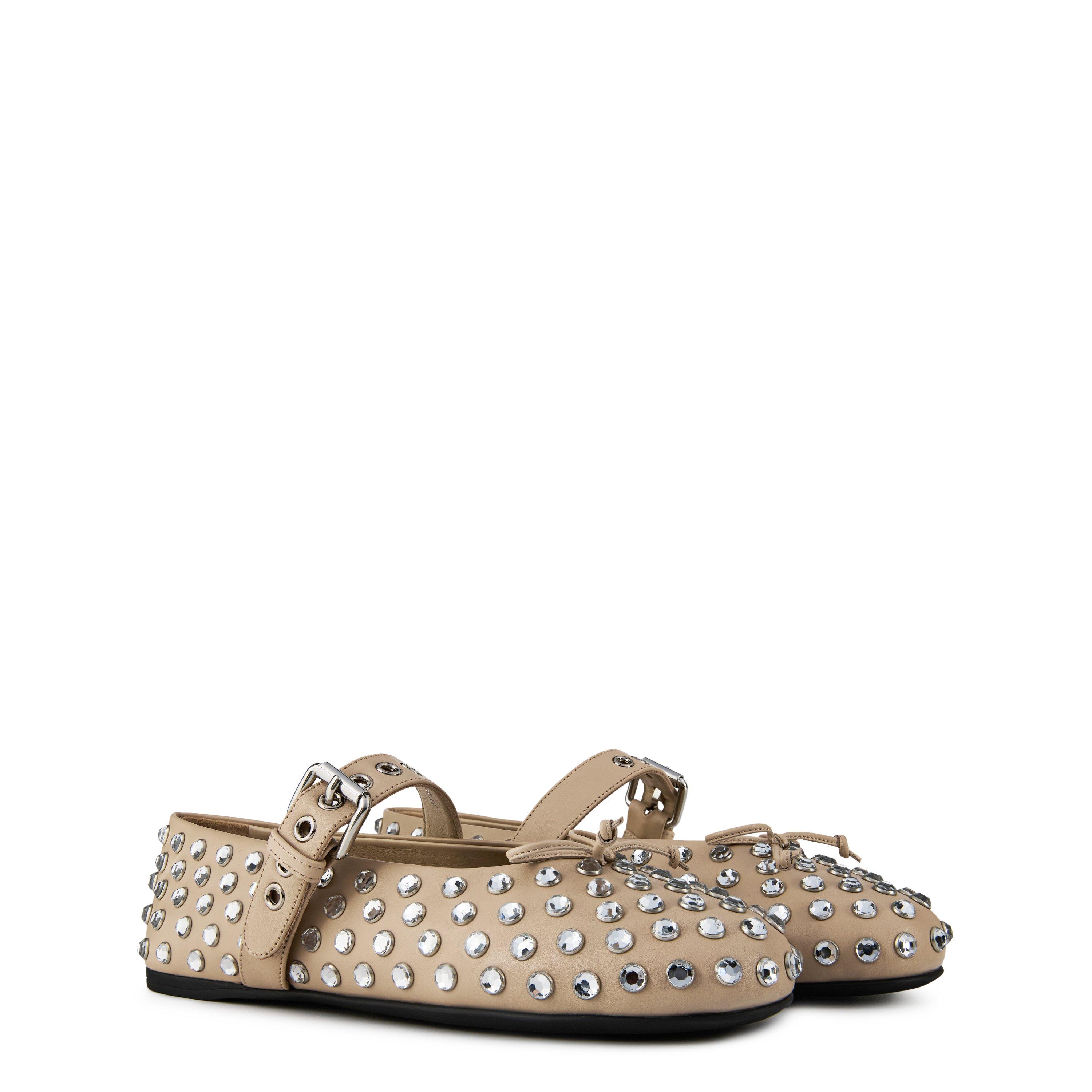Travertino - Miu Miu - Studded Leather Ballerina Shoes - 4