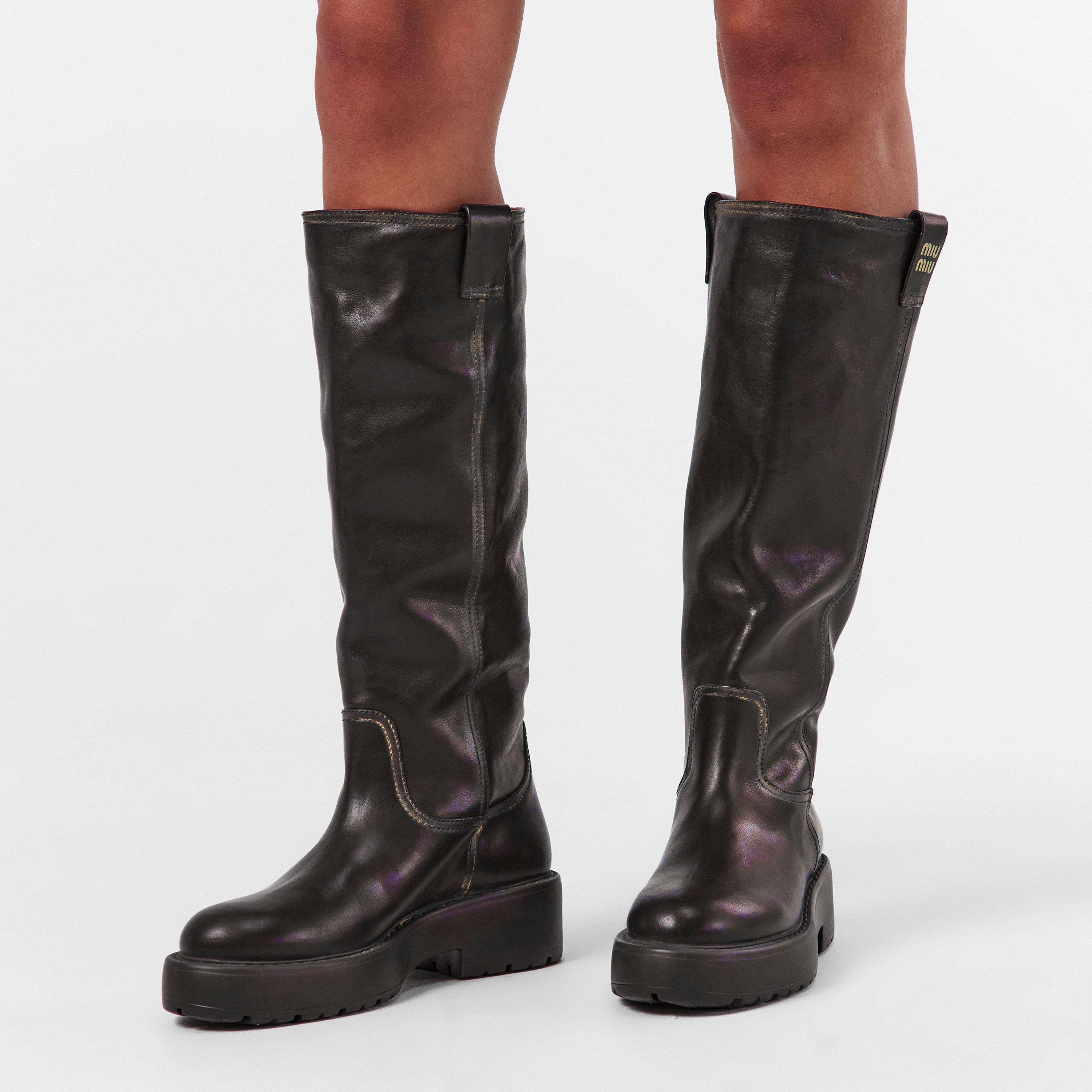 Nero - Miu Miu - Suede Knee-High Boots - 3