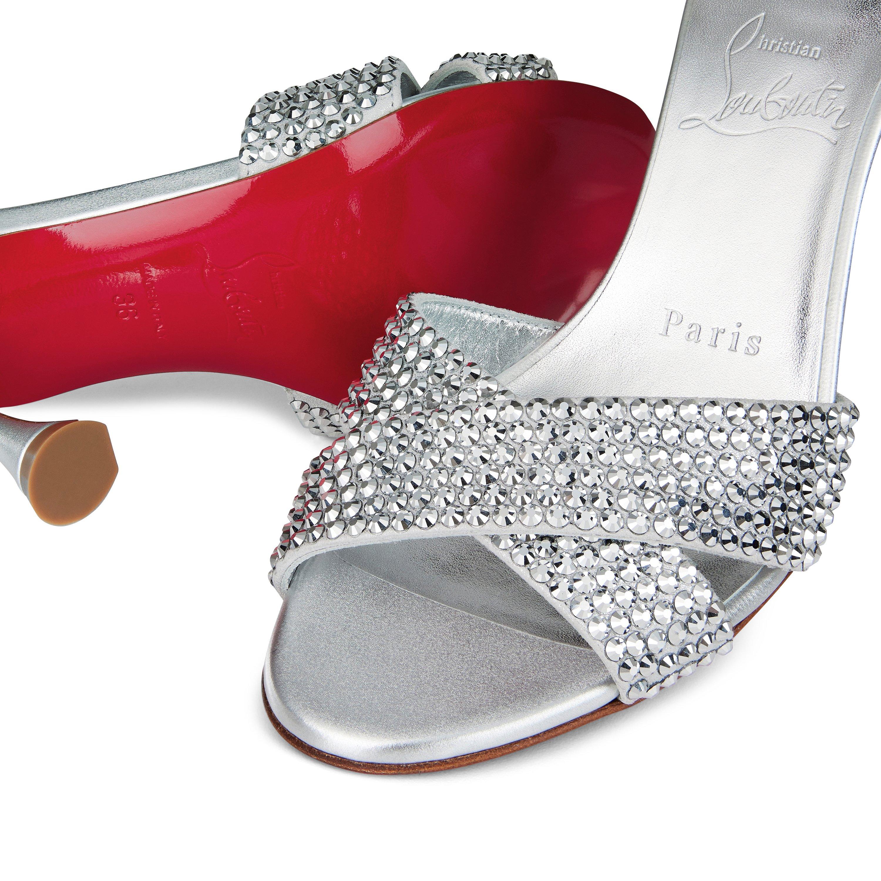 Version Silver - Christian Louboutin - Mariza Is Back Embellished 85mm Leather Mules - 4