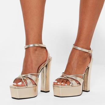 I Saw It First ISAWITFIRST Metallic Double Strap Platform Heels