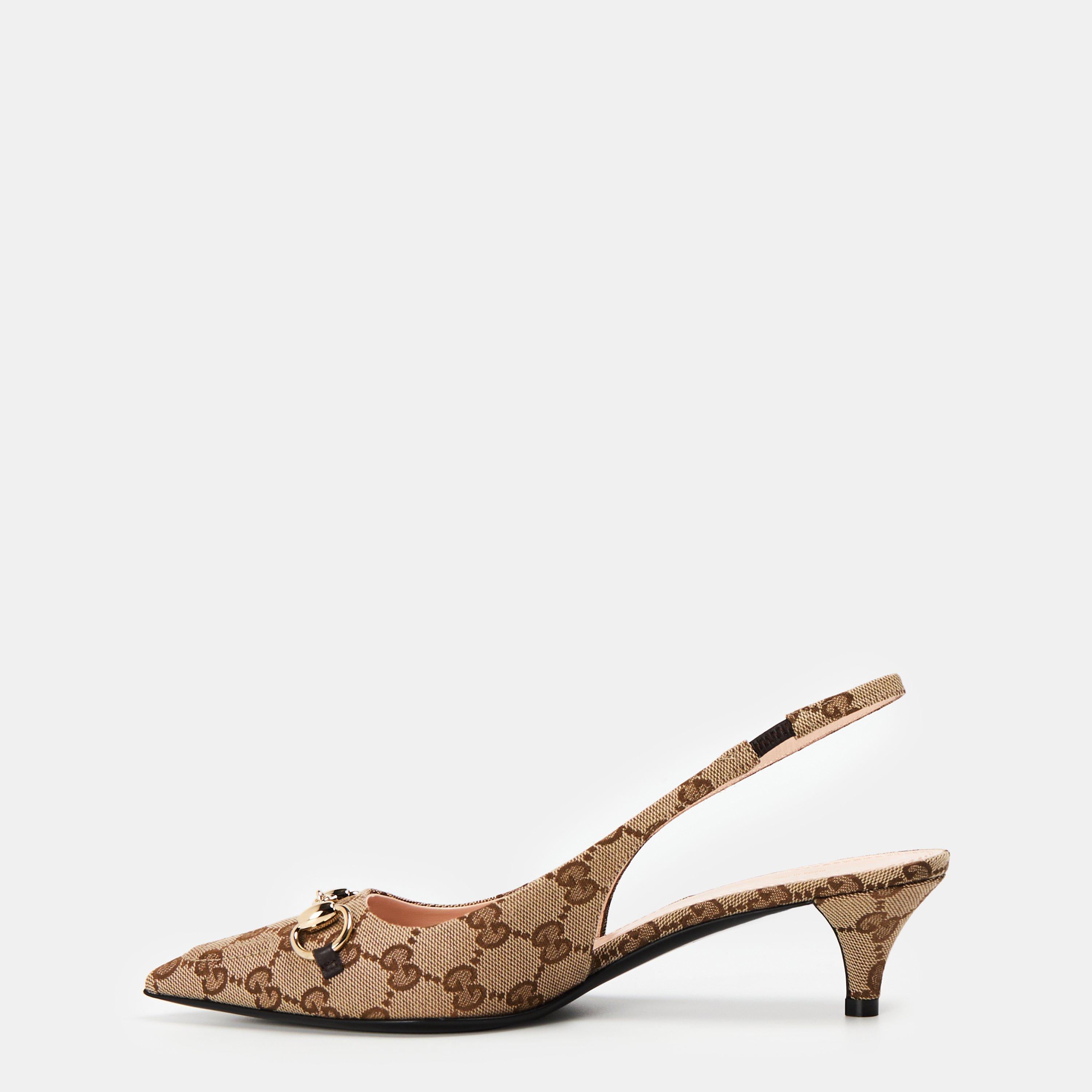 Beige Ebony - Gucci - Women's Motif Canvas Horsebit Sling Pumps - 2