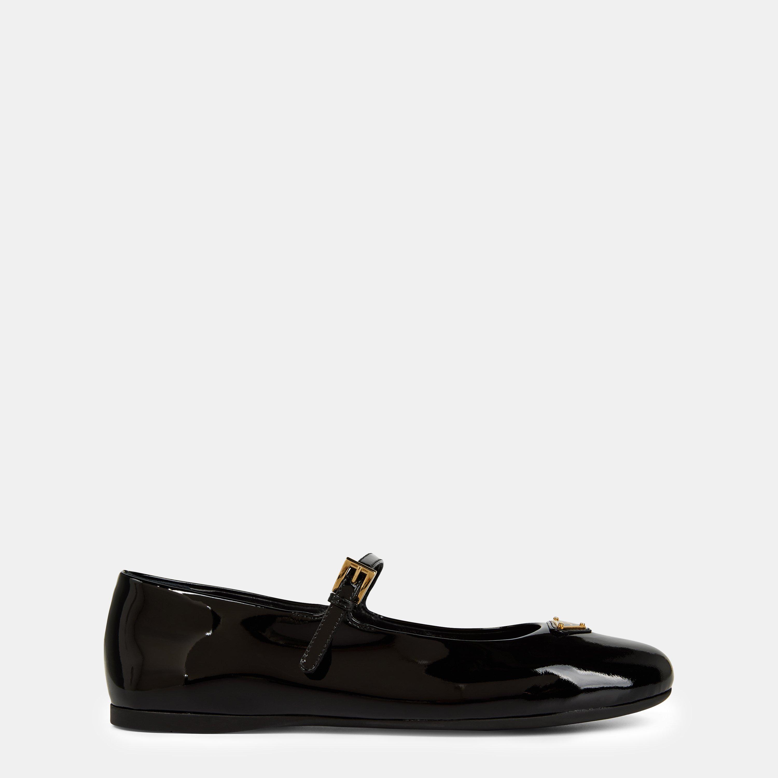 Black Patent - Prada - Triangle Logo Ballerina - 1