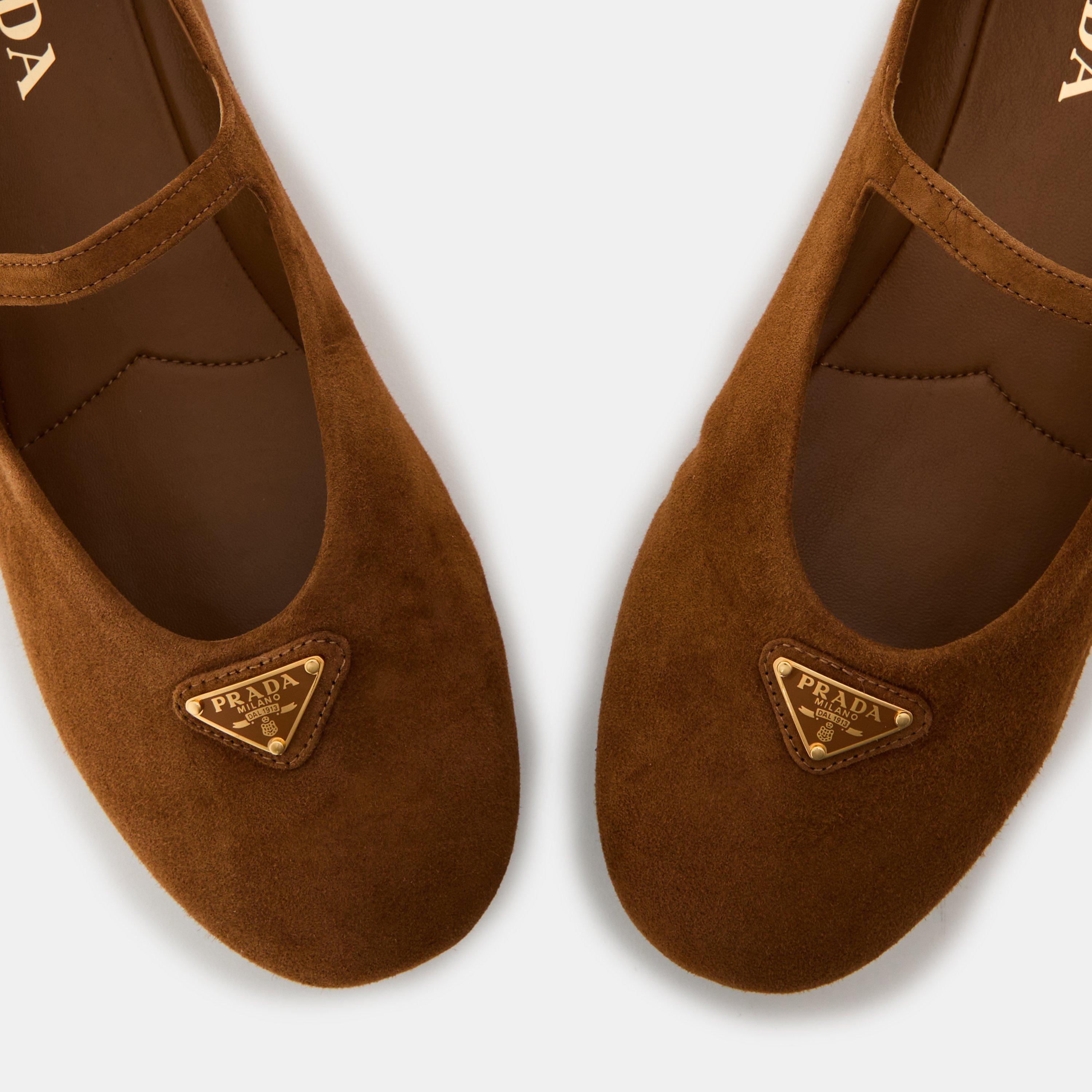 Cannella - Prada - Triangle Logo Suede Ballerinas - 4