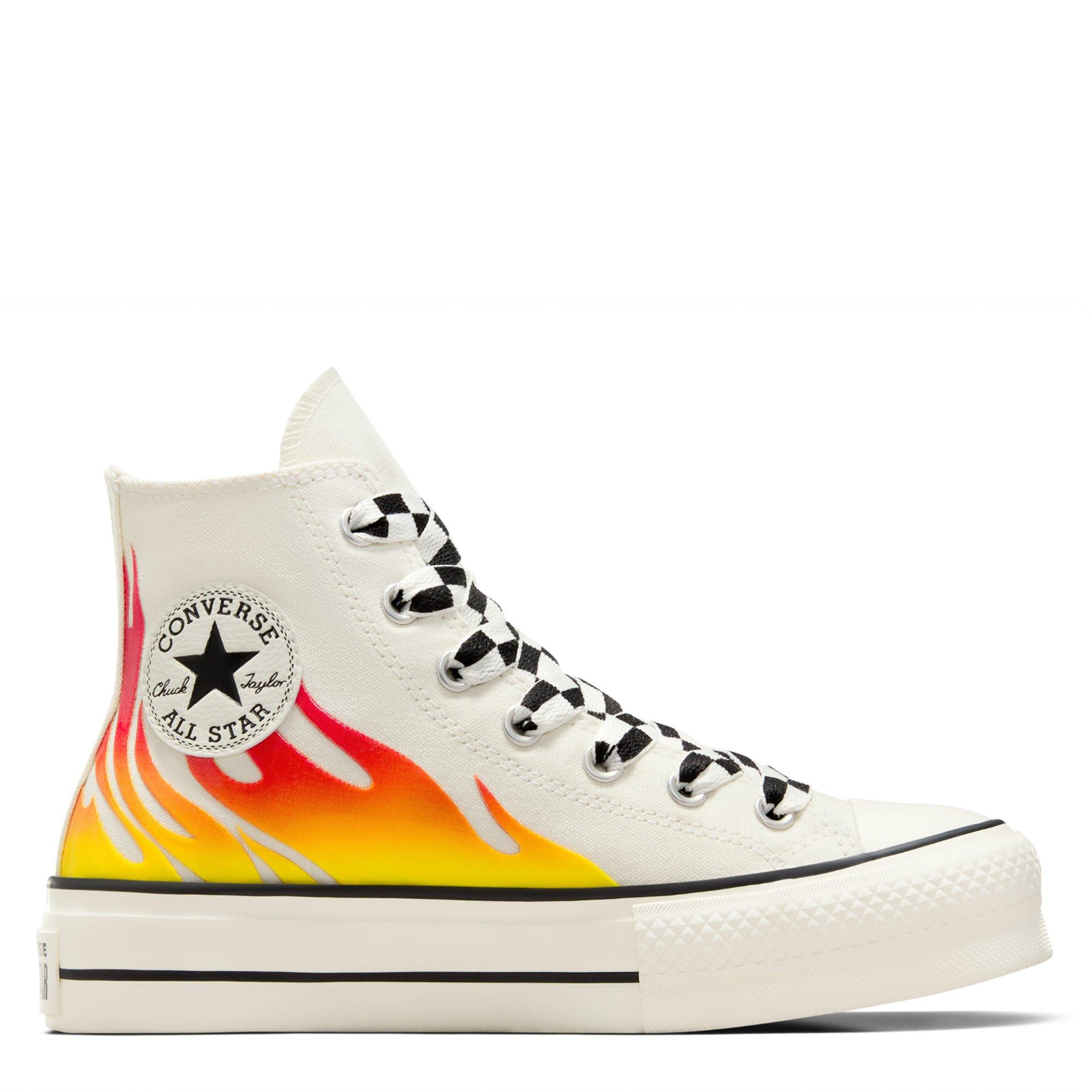 Egrt/EnmRed/Blk - Converse - Chuck Taylor All Star Lift Flames Platform Hi Top Shoes - 1