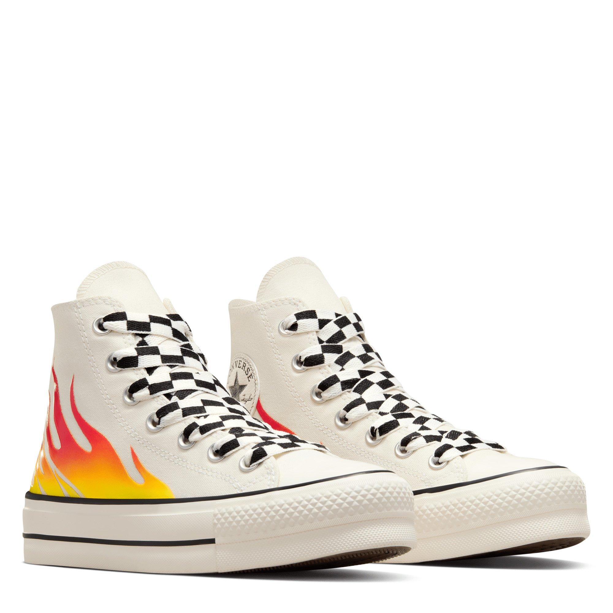 Egrt/EnmRed/Blk - Converse - Chuck Taylor All Star Lift Flames Platform Hi Top Shoes - 7