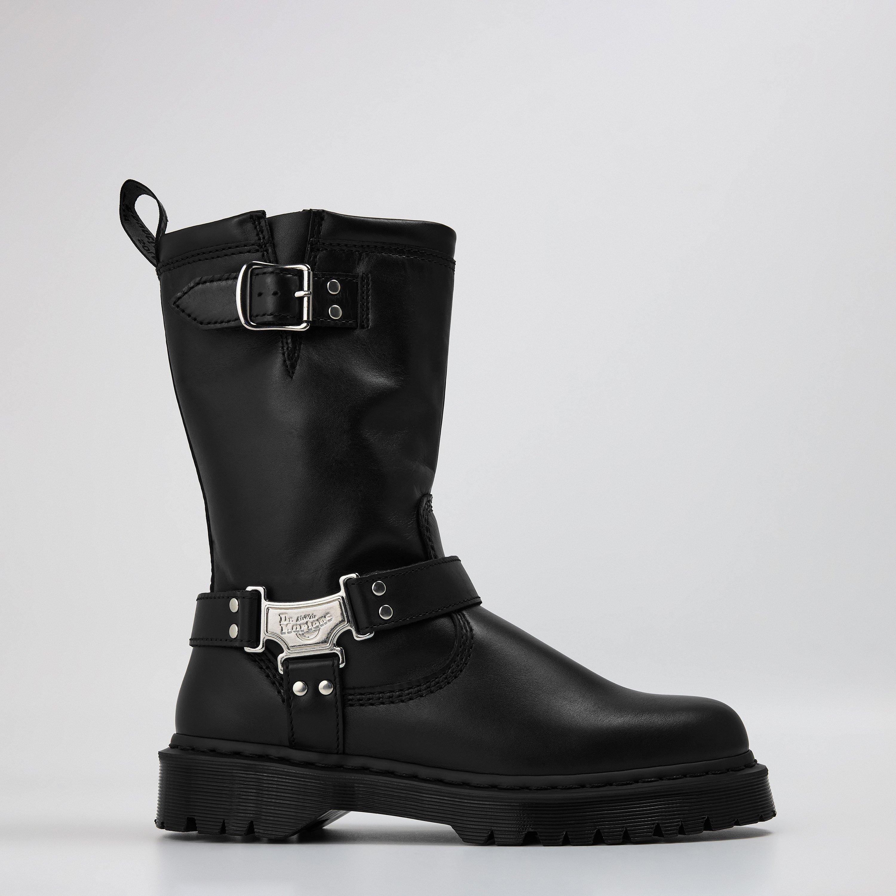 Dr Martens Anistone Tall Leather Biker Boots - Black Wanama - Size 4 (37)