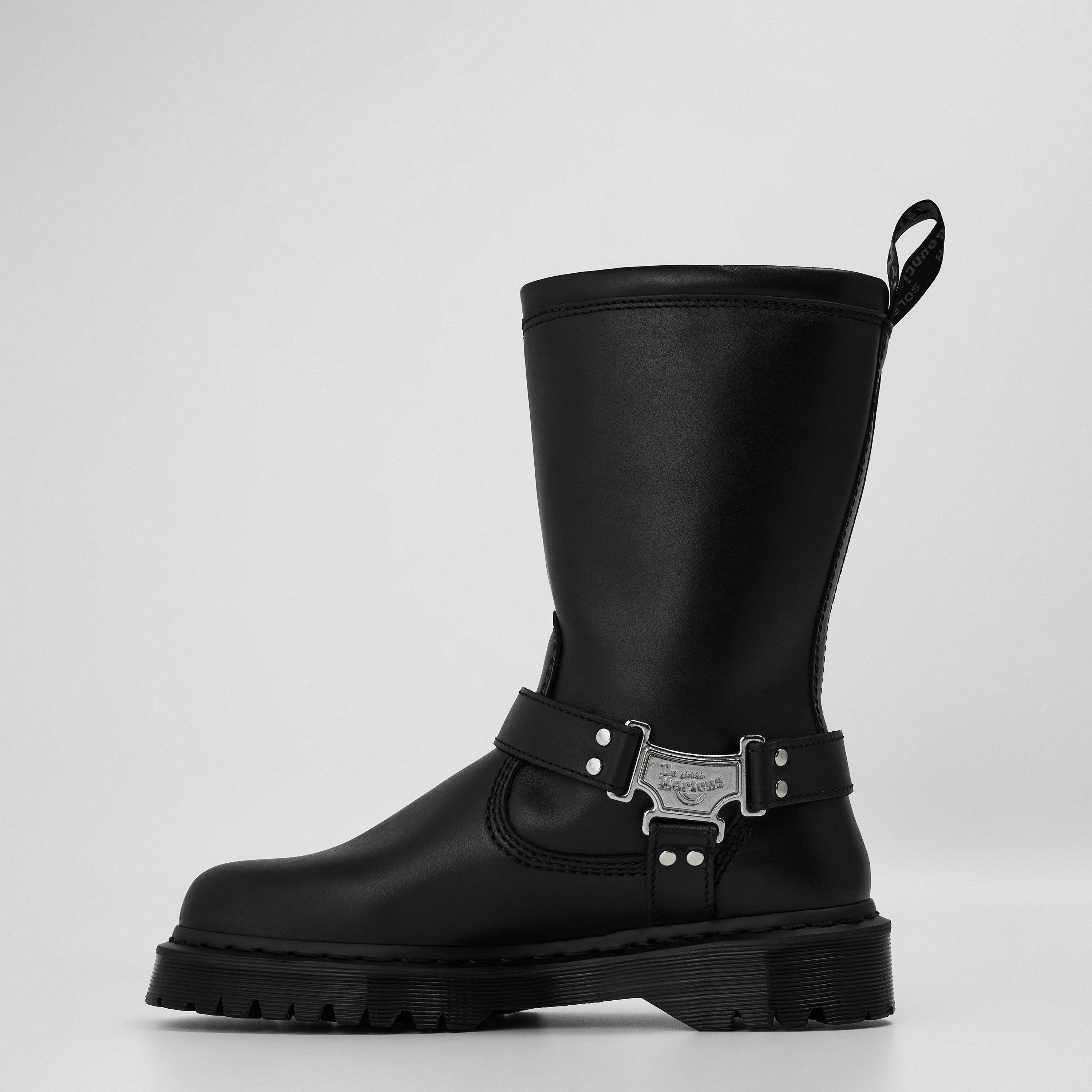 Black Wanama - Dr Martens - Anistone Tall Leather Biker Boots - 2