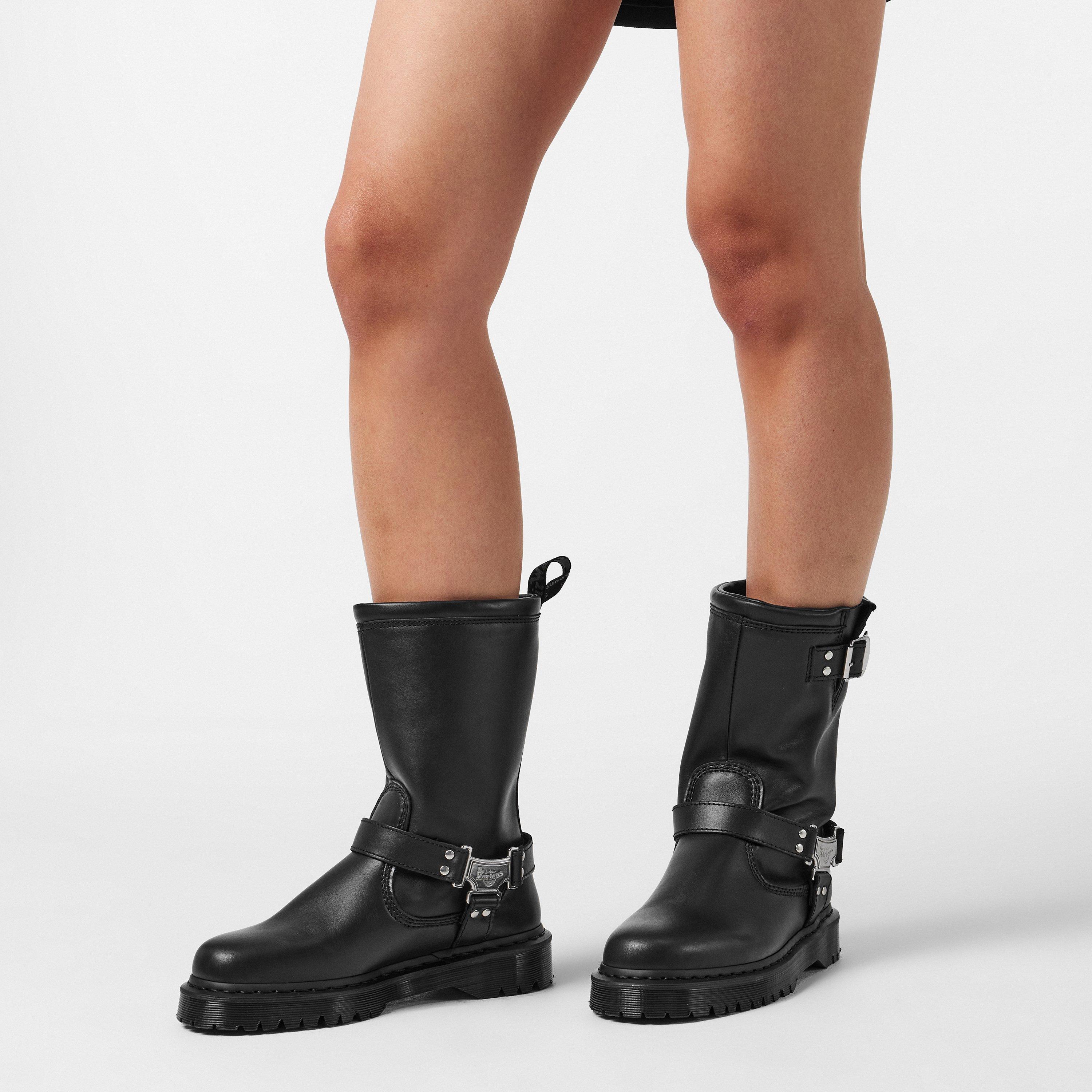 Black Wanama - Dr Martens - Anistone Tall Leather Biker Boots - 3