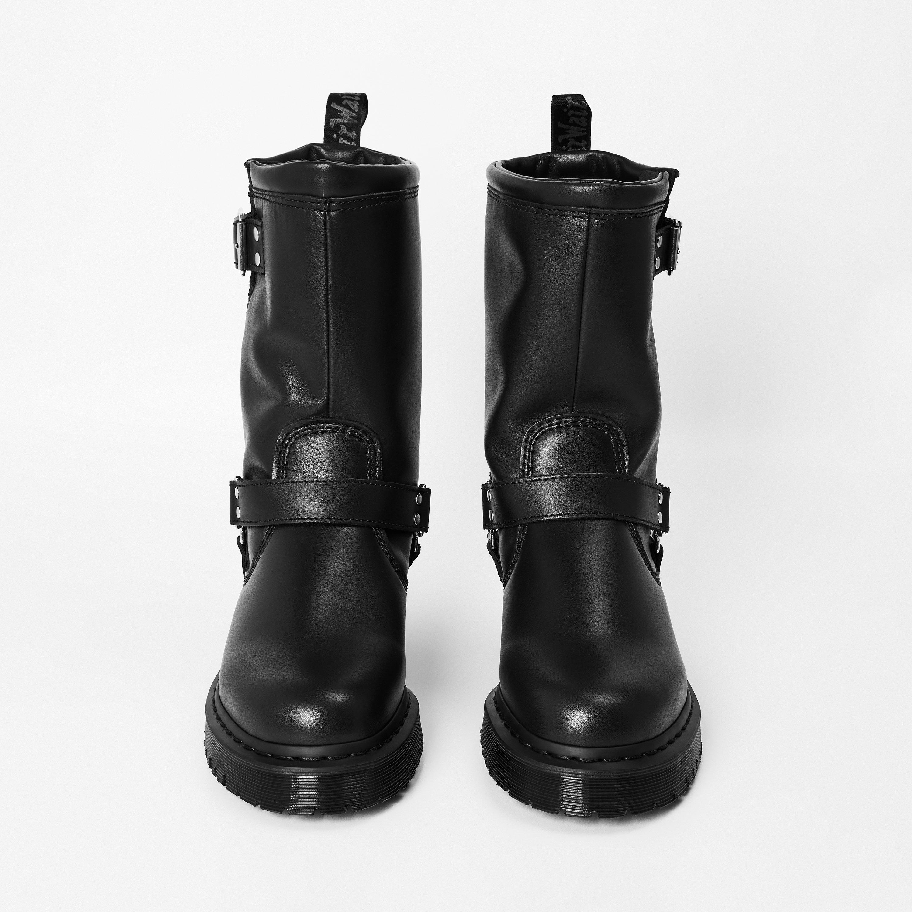 Black Wanama - Dr Martens - Anistone Tall Leather Biker Boots - 5