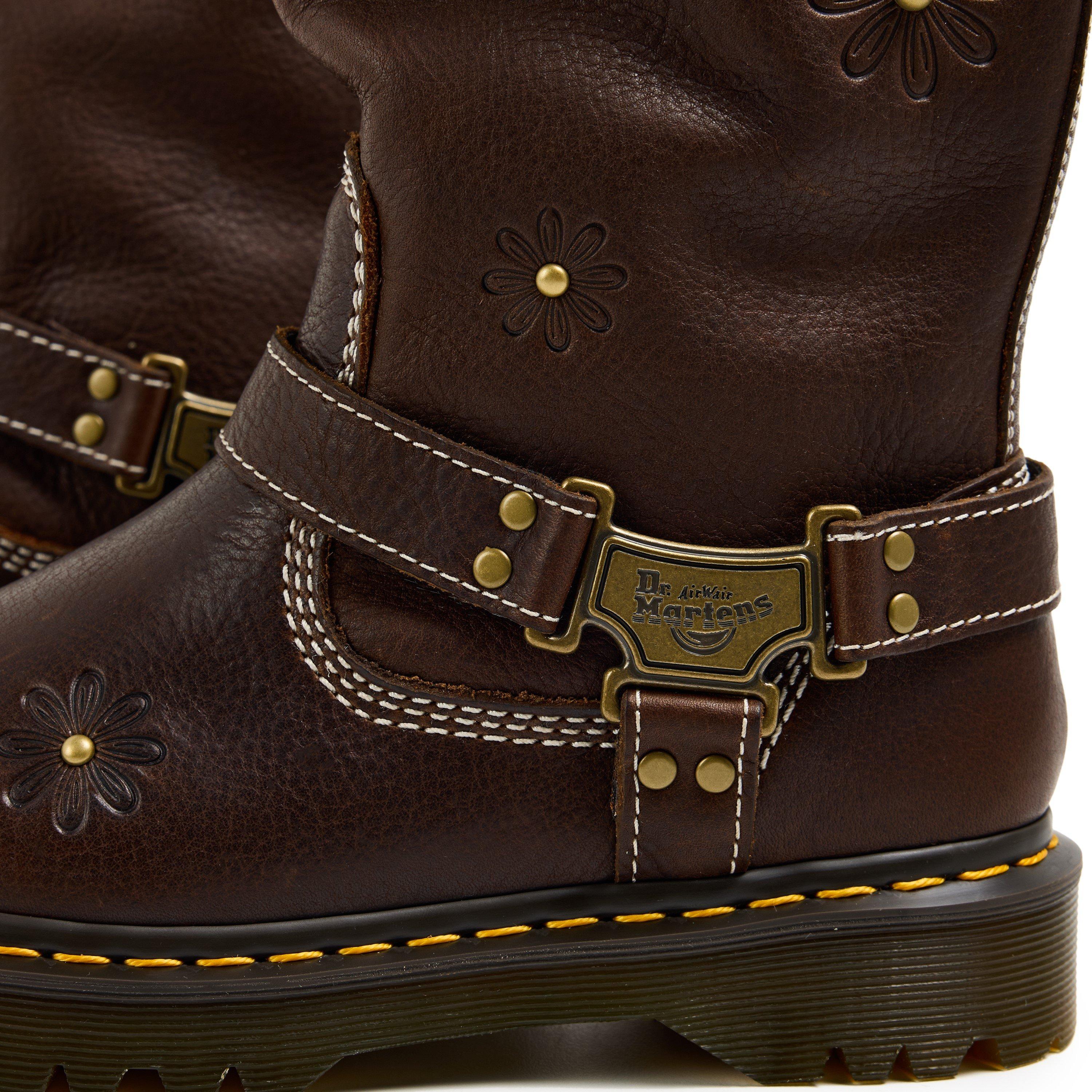 Brown Floral - Dr Martens - Anistone Tall Leather Biker Boots - 3