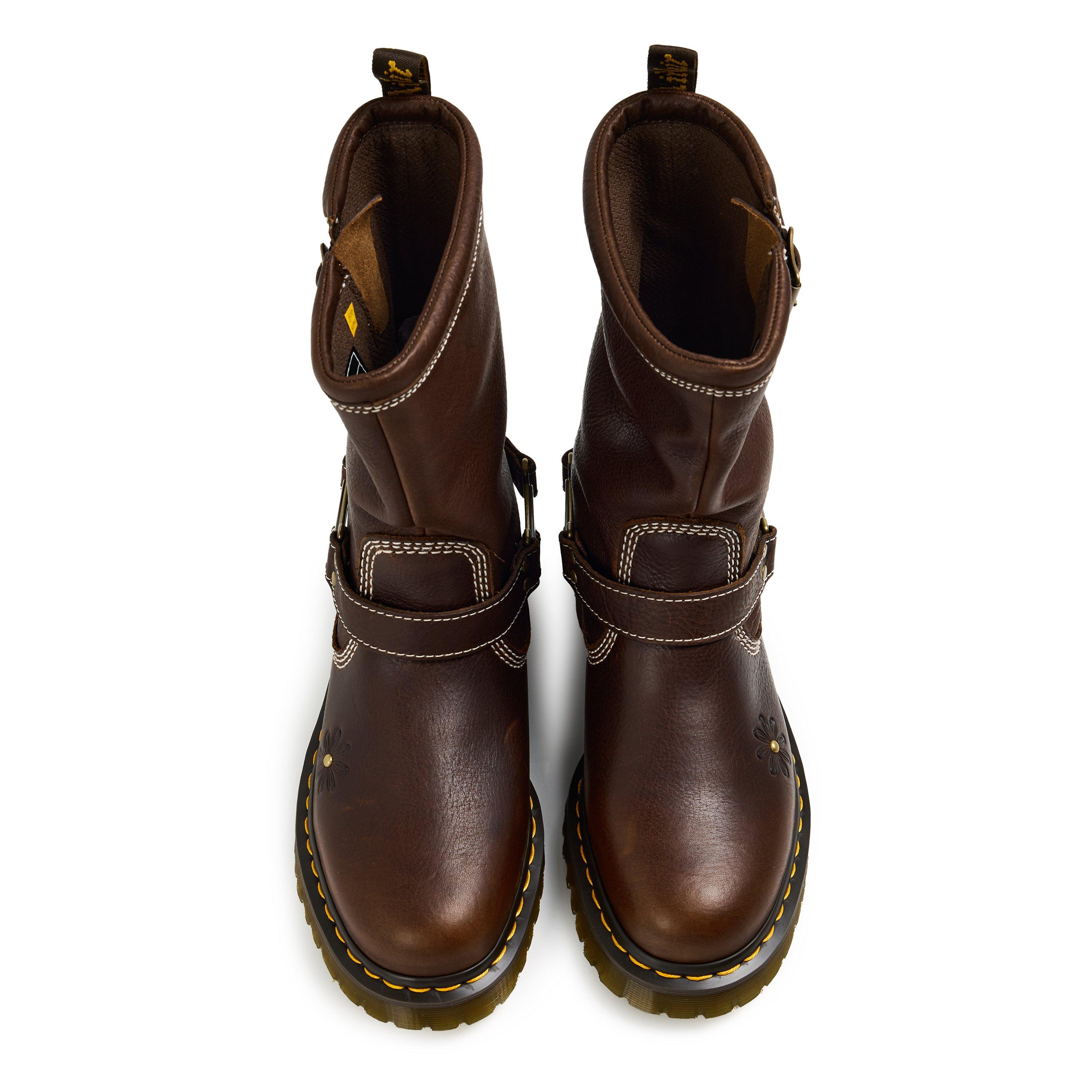 Brown Floral - Dr Martens - Anistone Tall Leather Biker Boots - 4