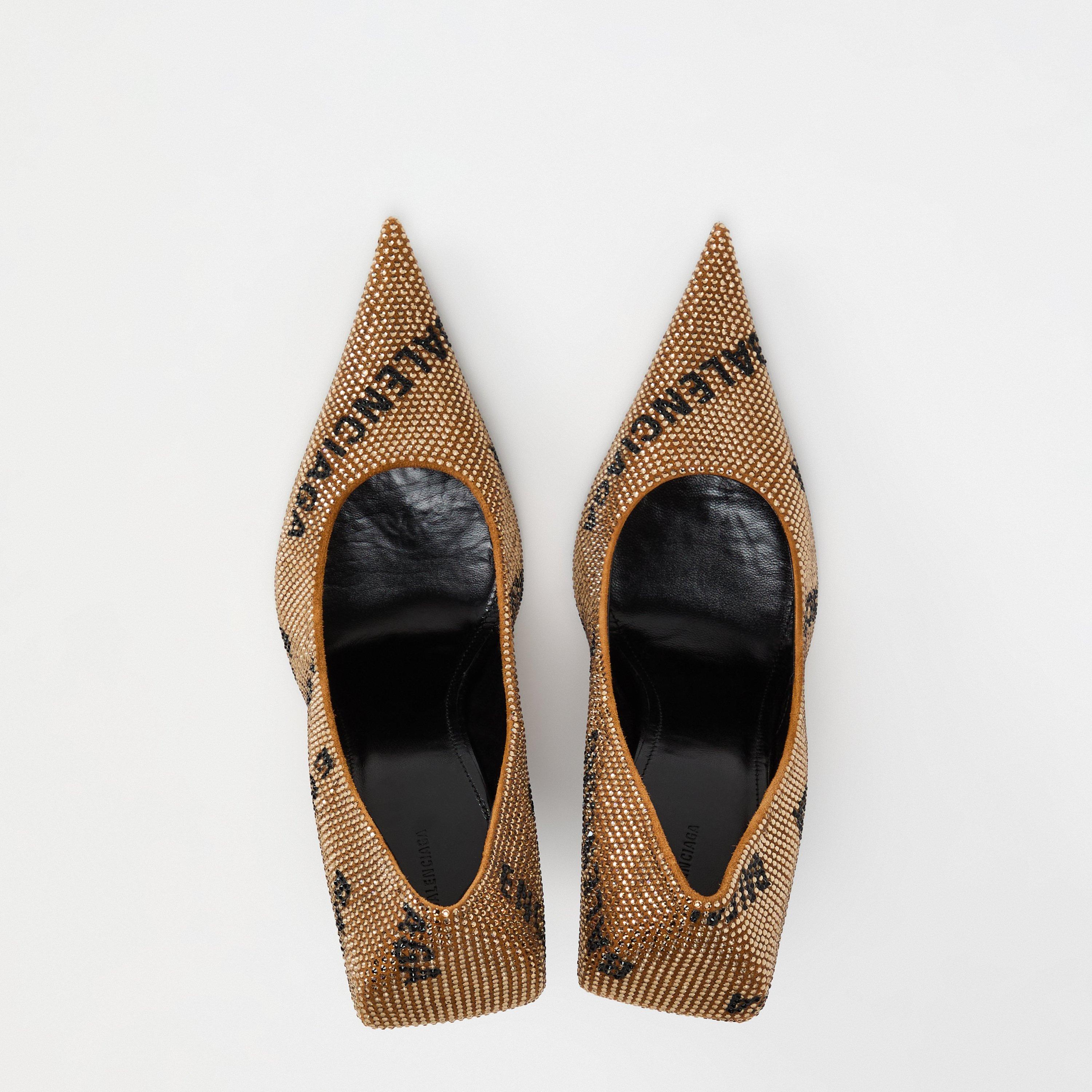 Gold/Black - Balenciaga - Logo Rhinestone Square Knife 110 Pump - 5