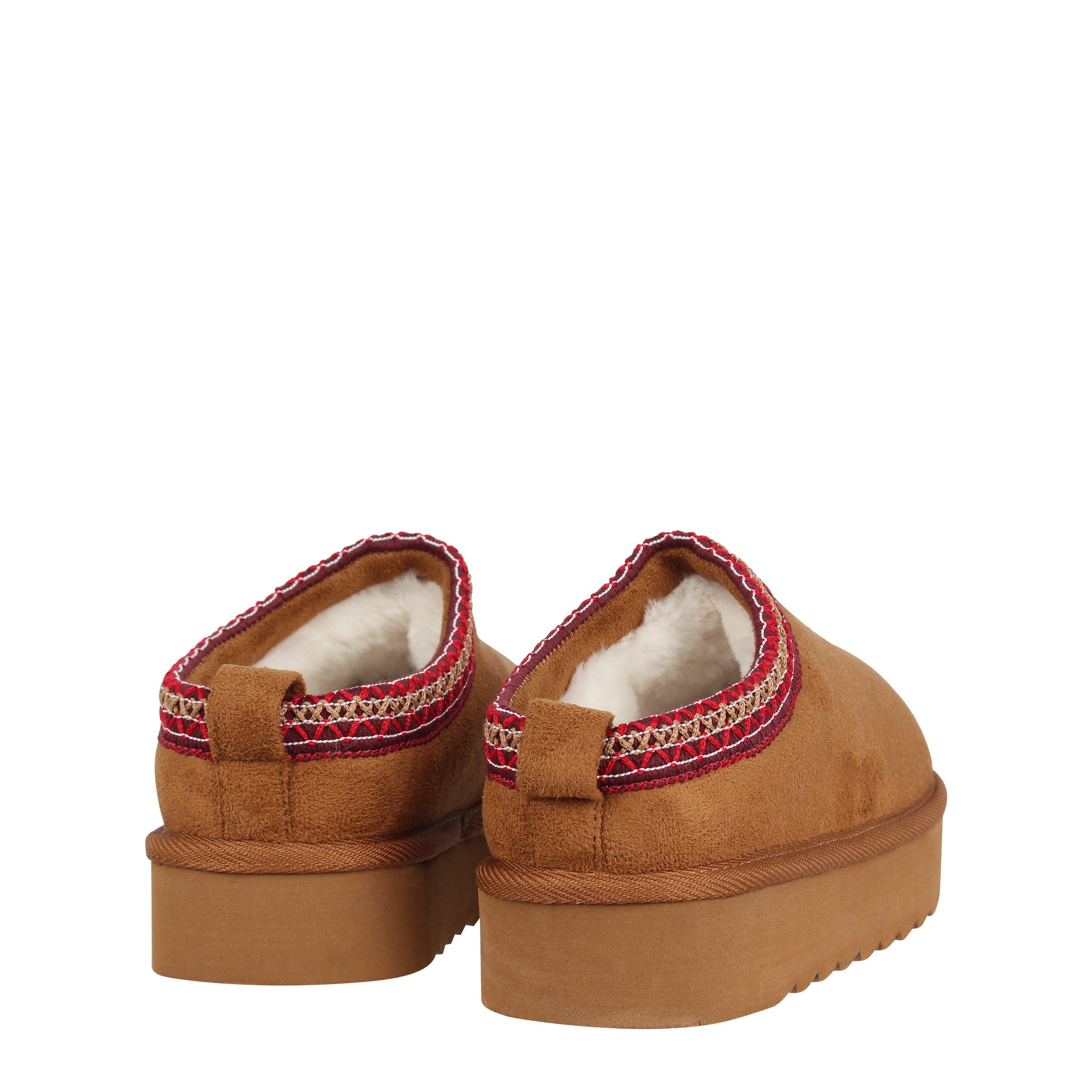 Tan - Be You - Women's Faux Fur Trim Mule Synthetic Slip On Flat Ankle Boots - 4