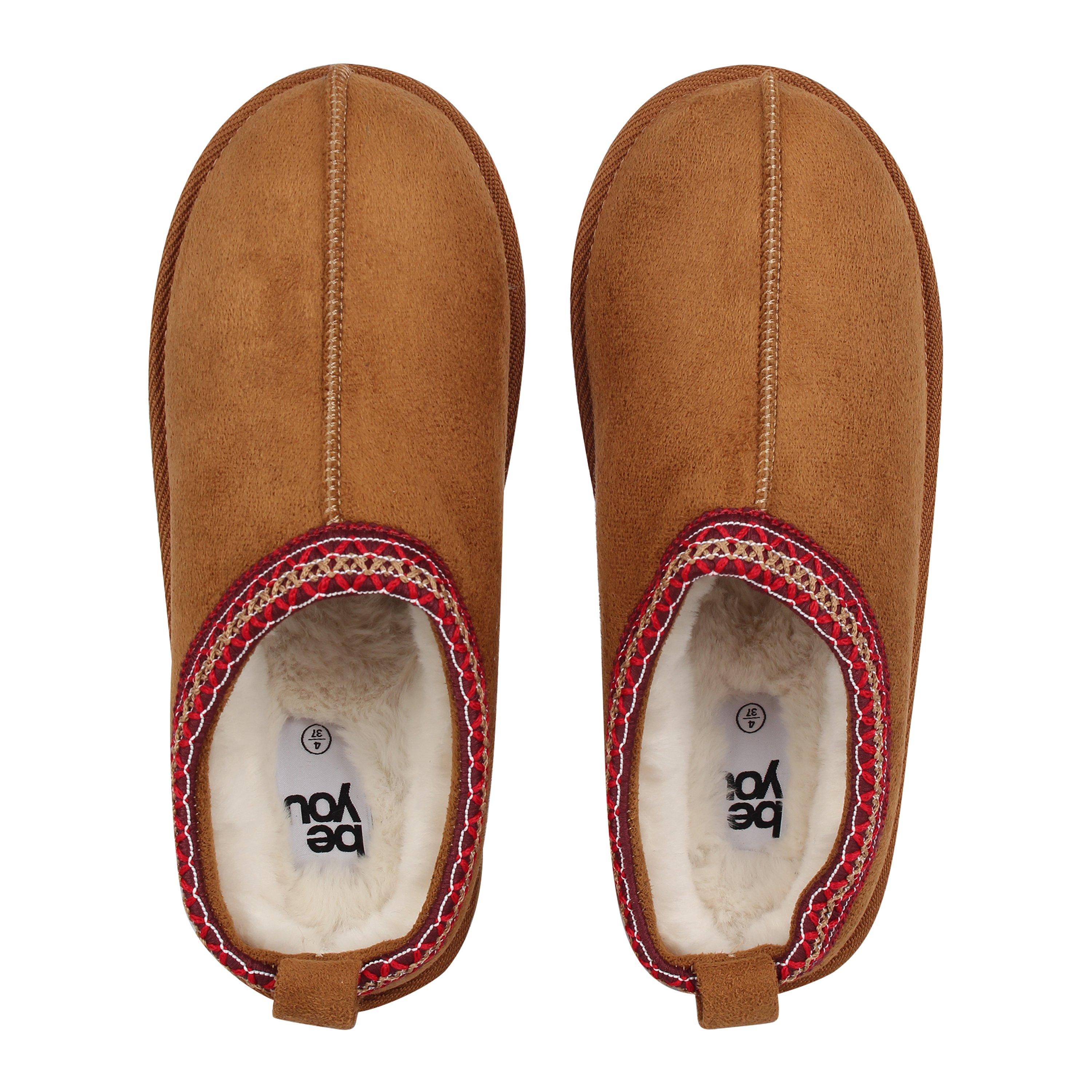 Tan - Be You - Women's Faux Fur Trim Mule Synthetic Slip On Flat Ankle Boots - 5