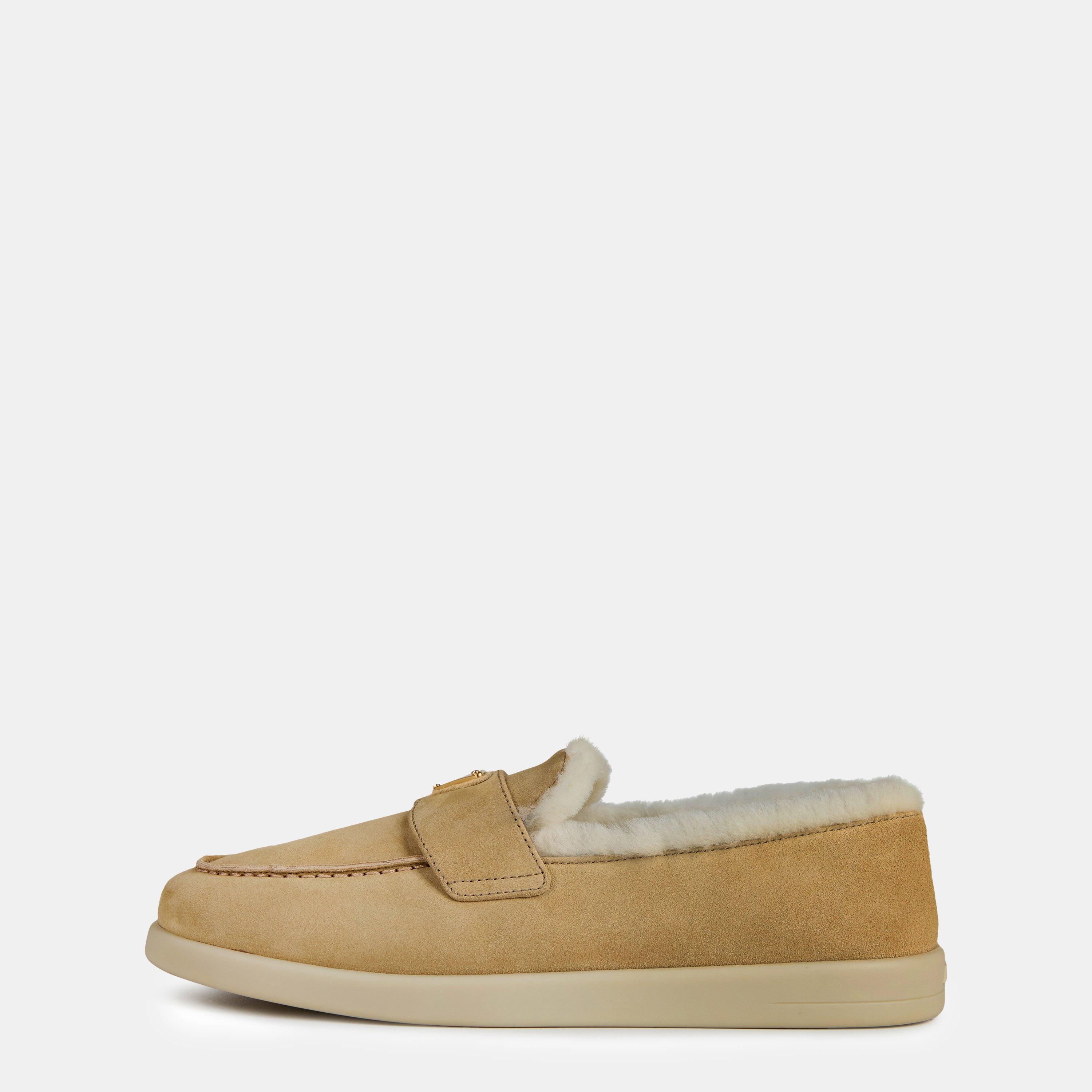 Ecru - Prada - Suede And Shearling Loafers - 2