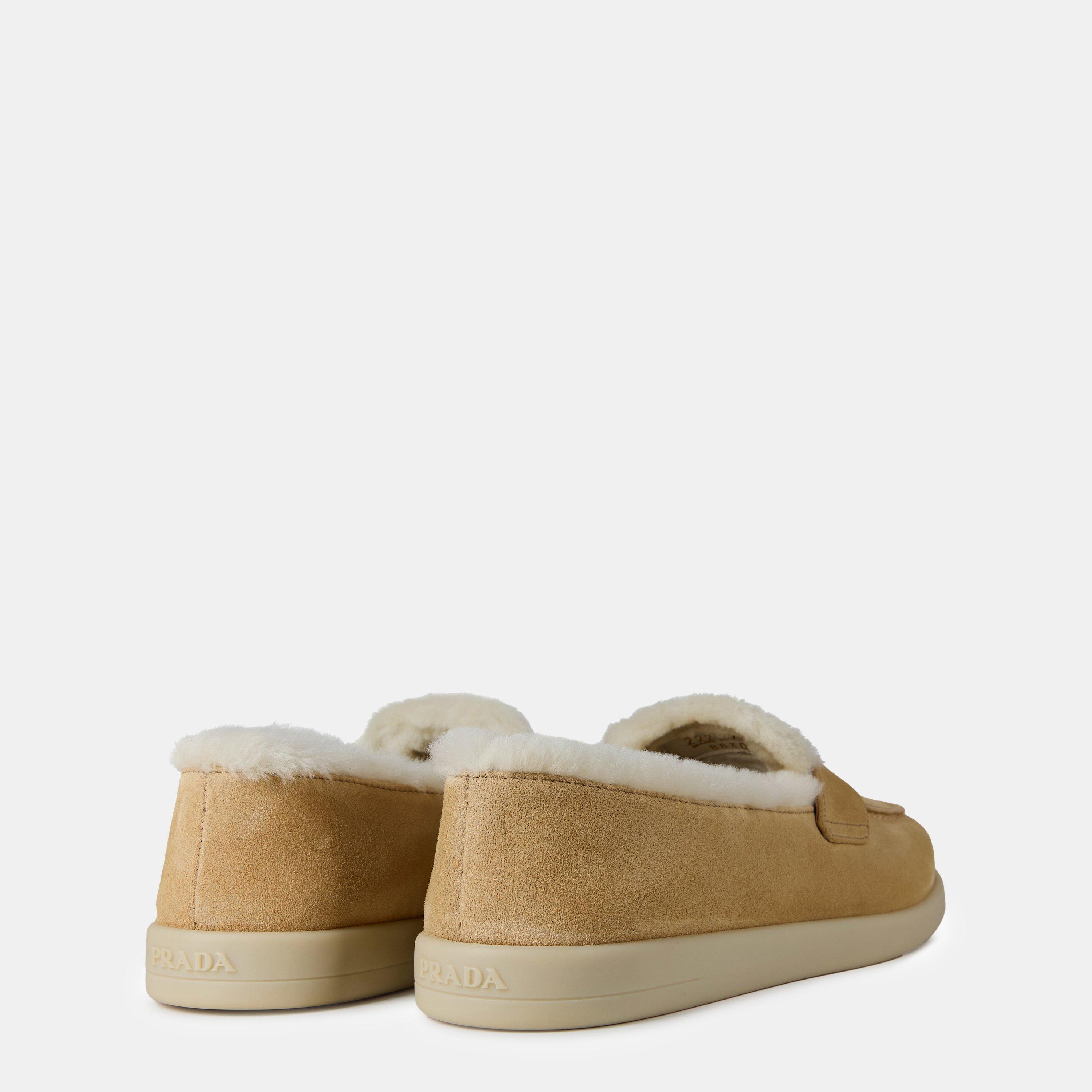 Ecru - Prada - Suede And Shearling Loafers - 5