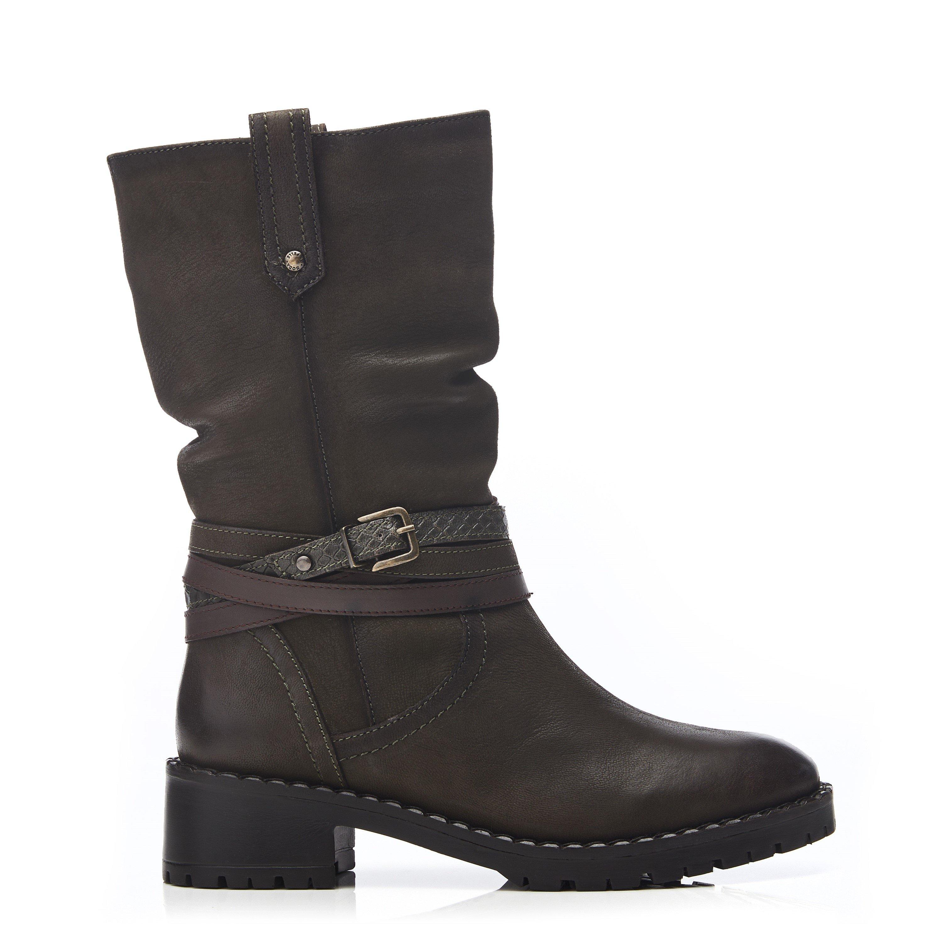 KHAKI - Moda in Pelle - Women's Beckette Khaki Nubuck Flat Ankle Boots - 1