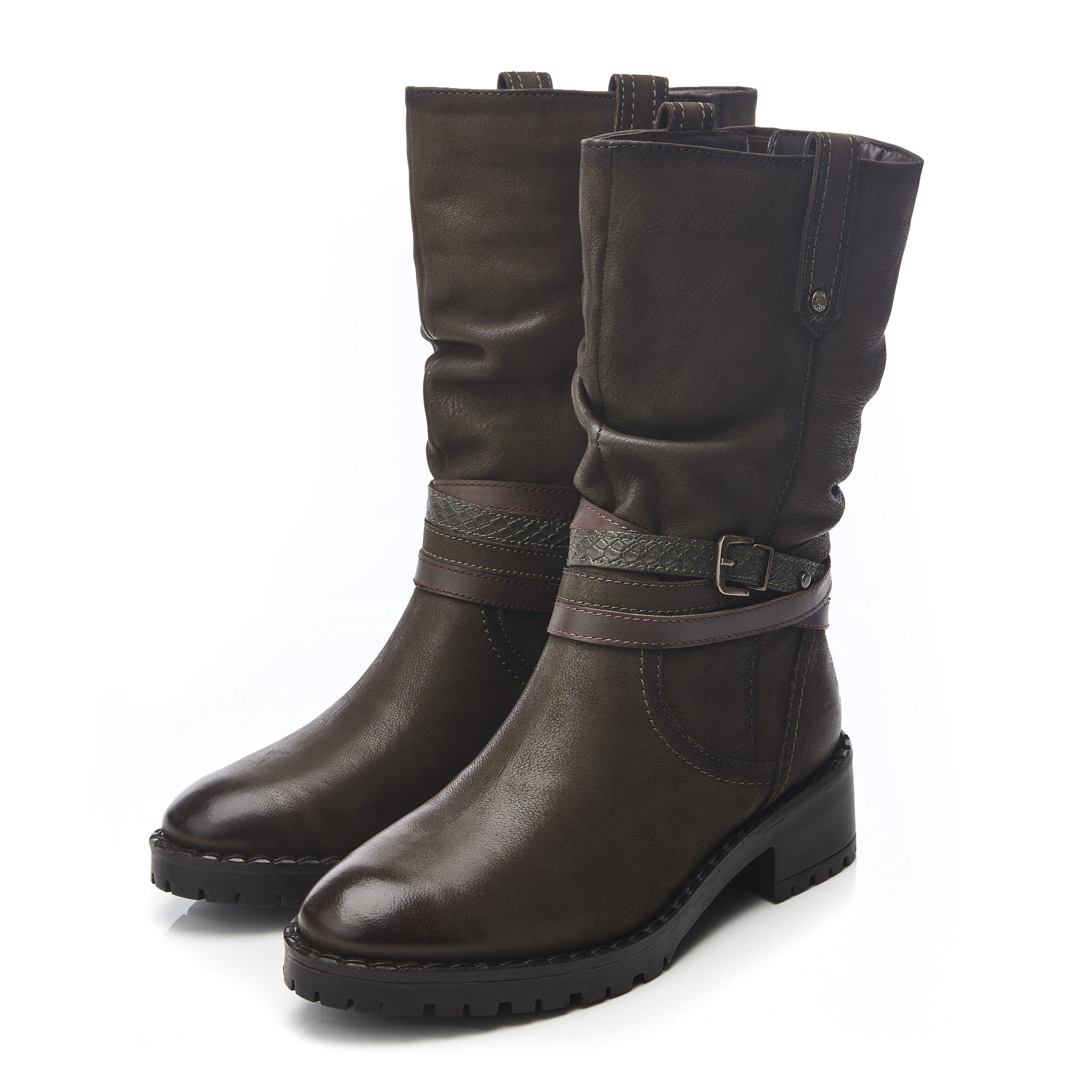 KAKI - Moda in Pelle - Women's Beckette Khaki Nubuck Flat Ankle Boots - 2