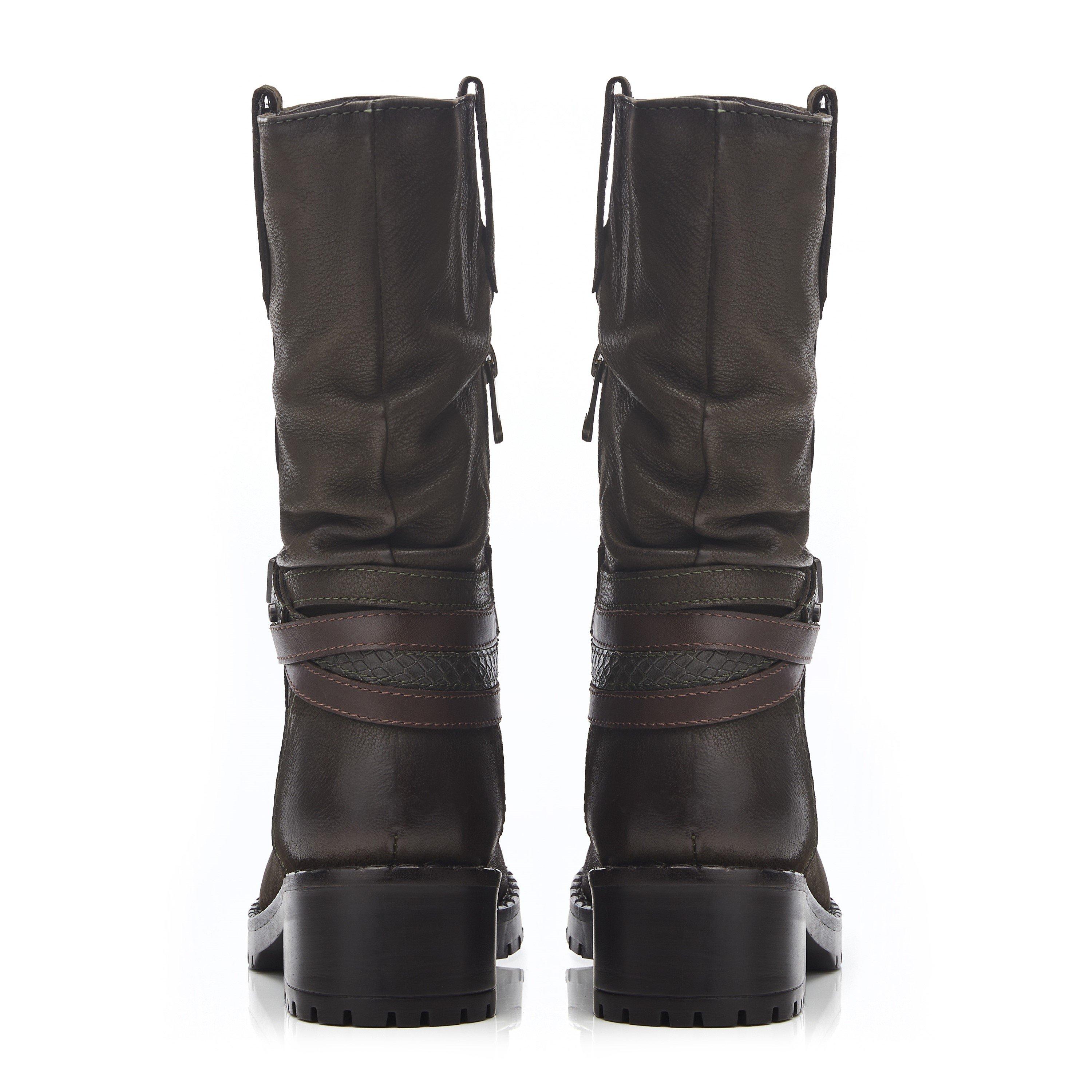 KAKI - Moda in Pelle - Women's Beckette Khaki Nubuck Flat Ankle Boots - 3