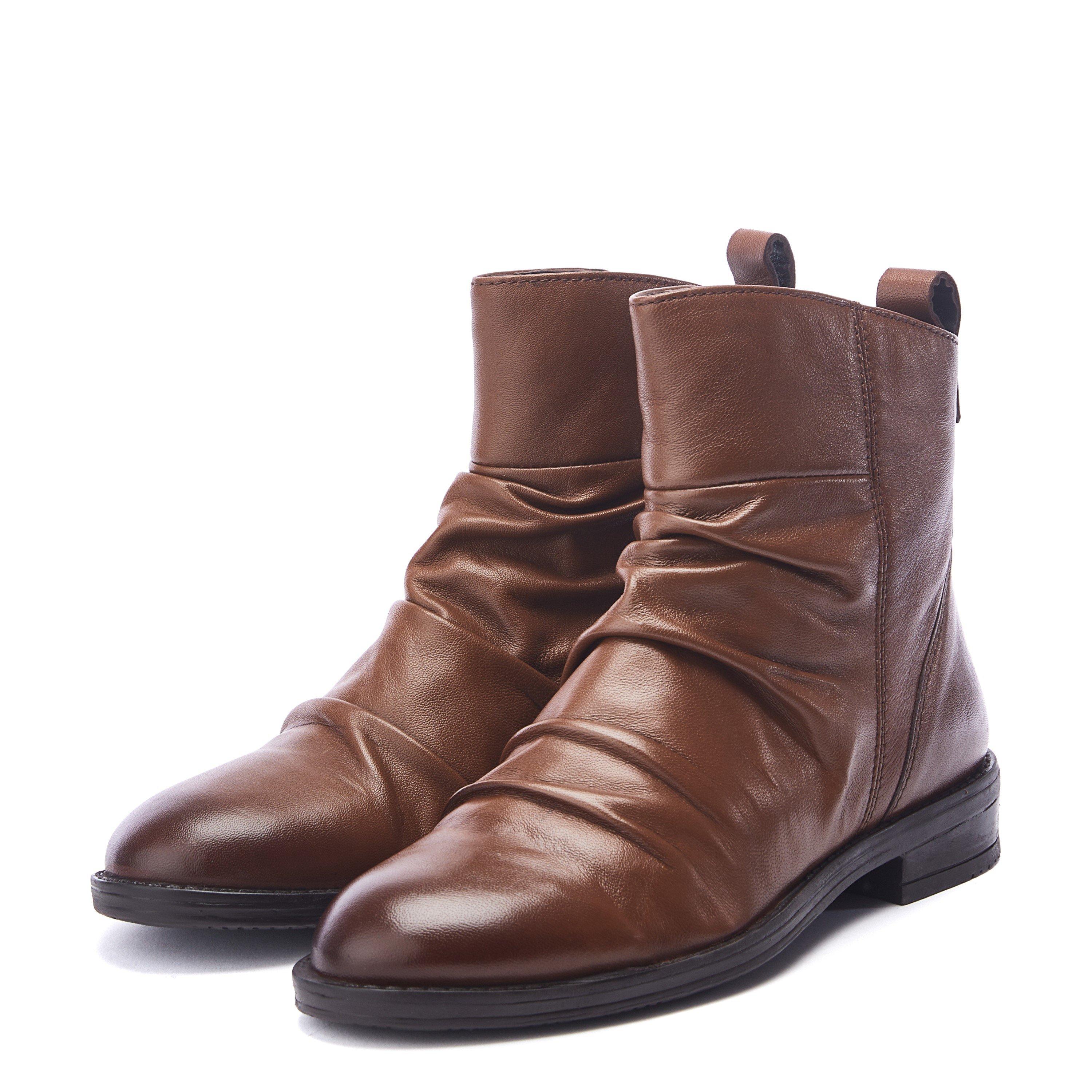 BRAUN - Moda in Pelle - Women&#x27;s Brandish Tan Leather Flat Ankle Boots - 2