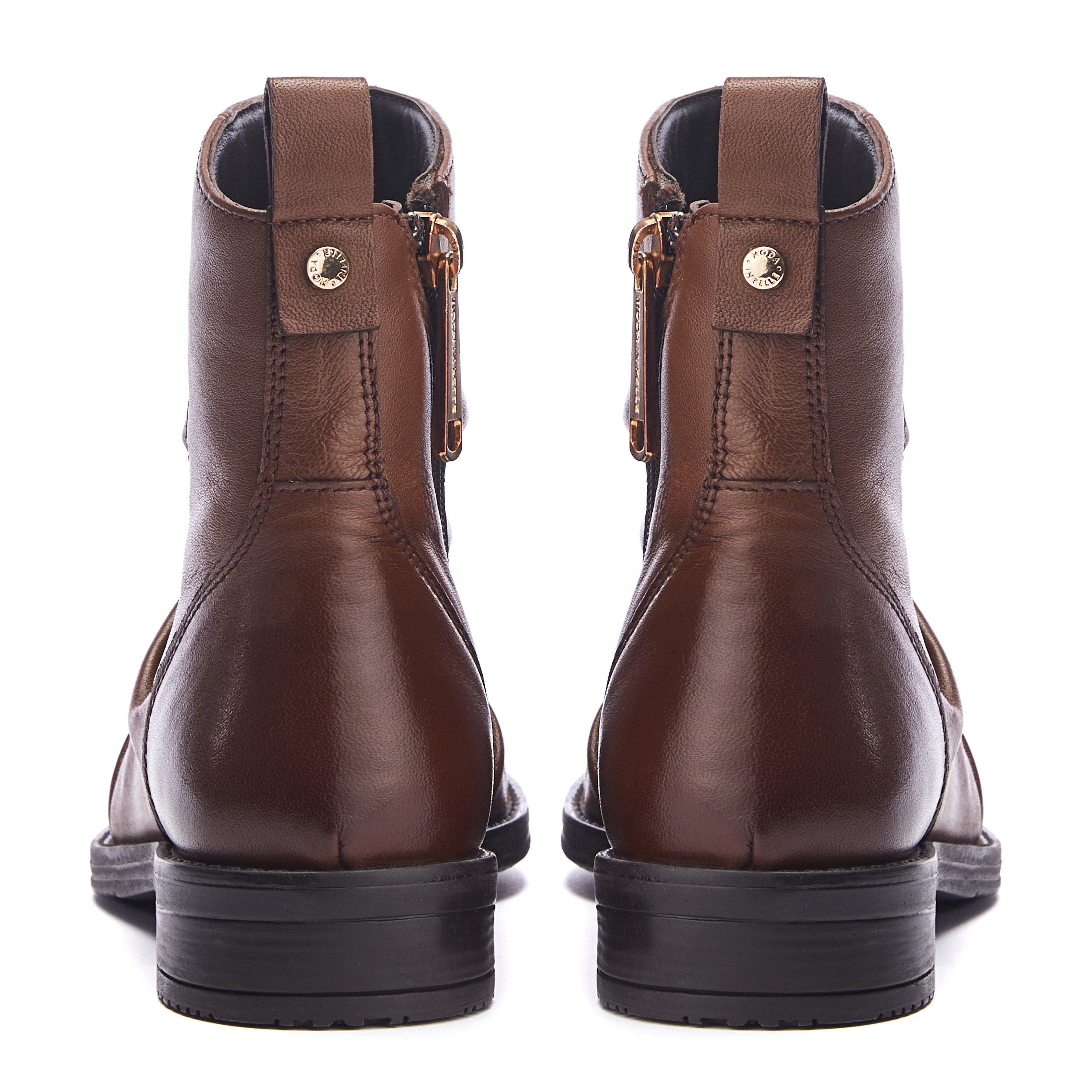 BRAUN - Moda in Pelle - Women&#x27;s Brandish Tan Leather Flat Ankle Boots - 3