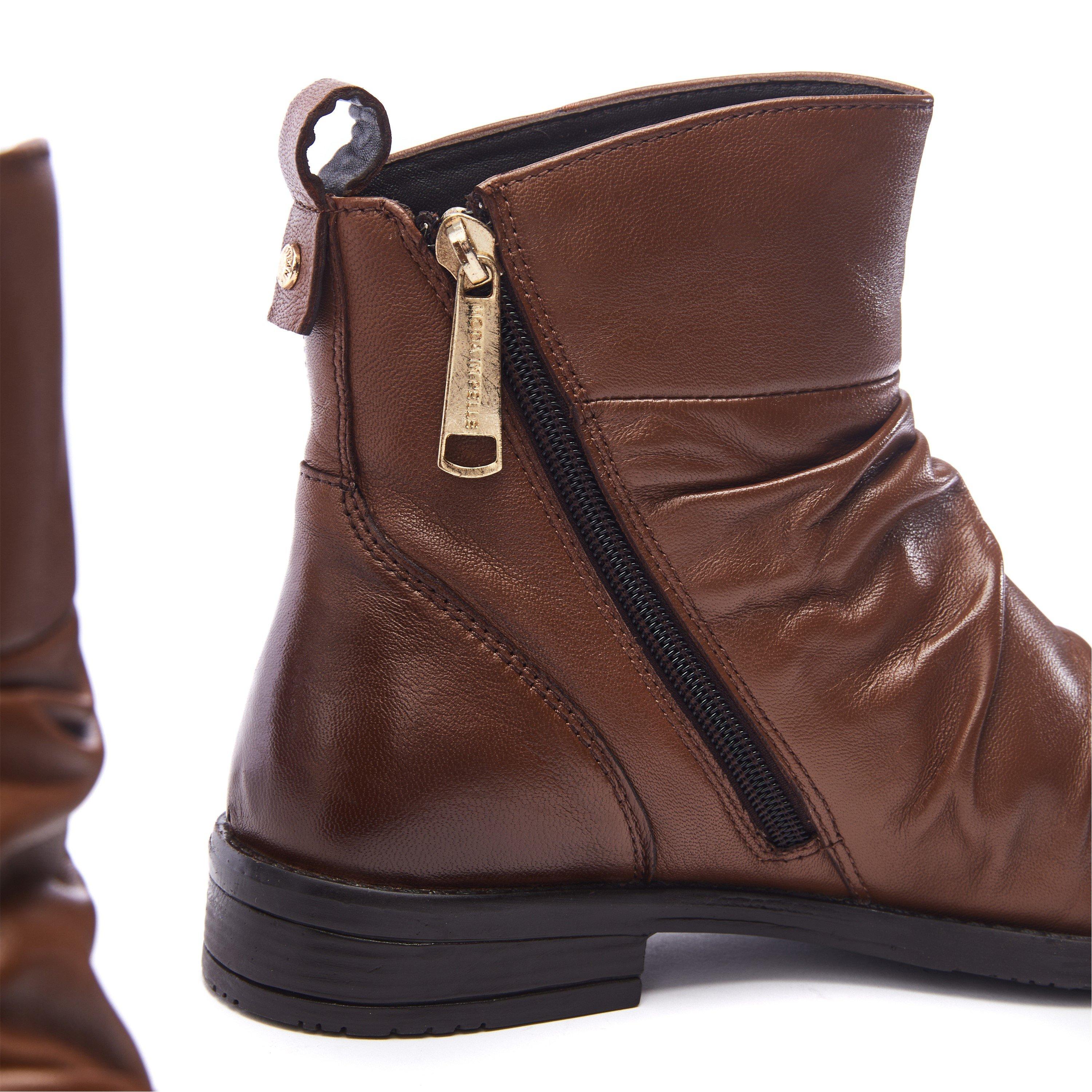 BRAUN - Moda in Pelle - Women&#x27;s Brandish Tan Leather Flat Ankle Boots - 4