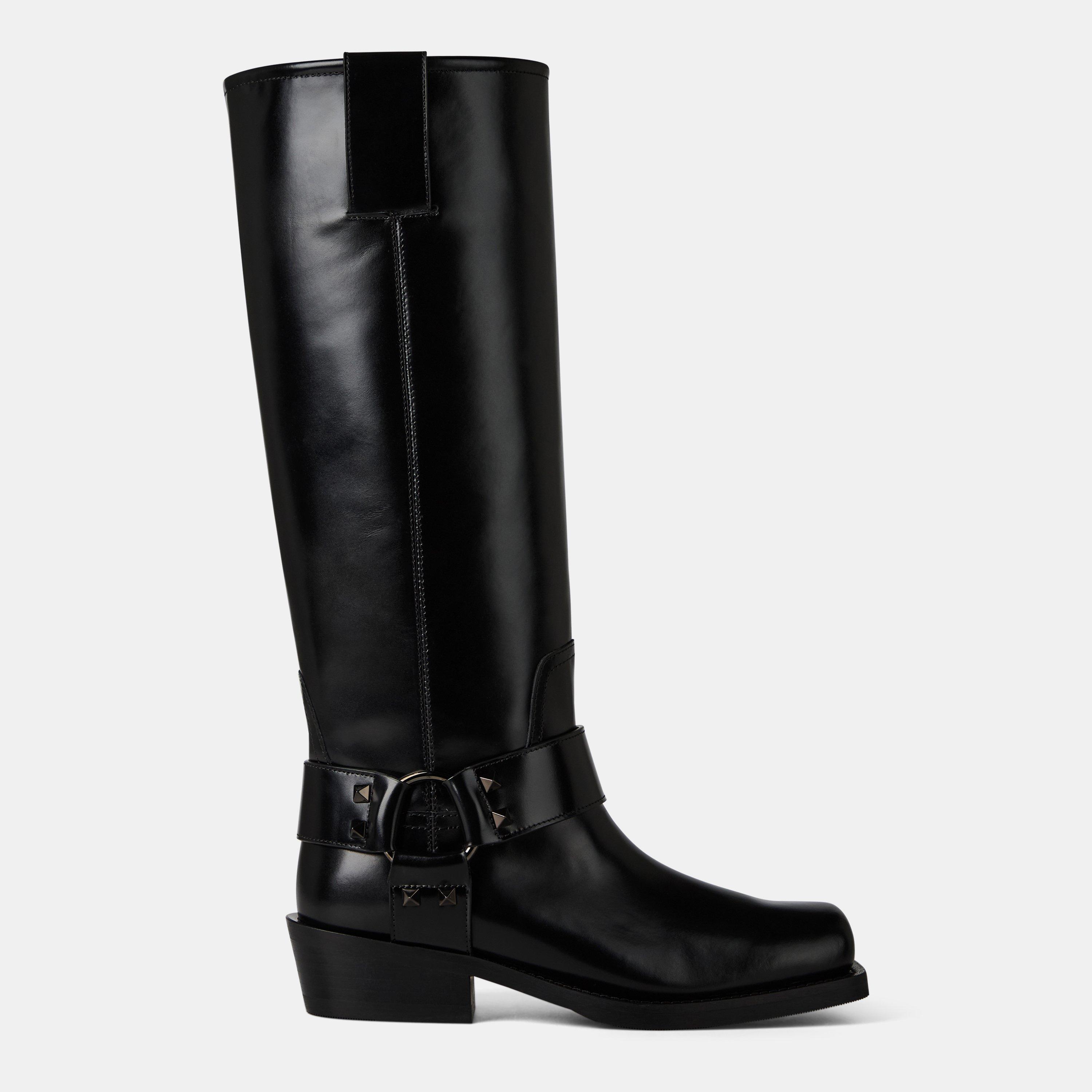 Nero - Valentino Garavani - Leather Knee High Biker Boots - 1