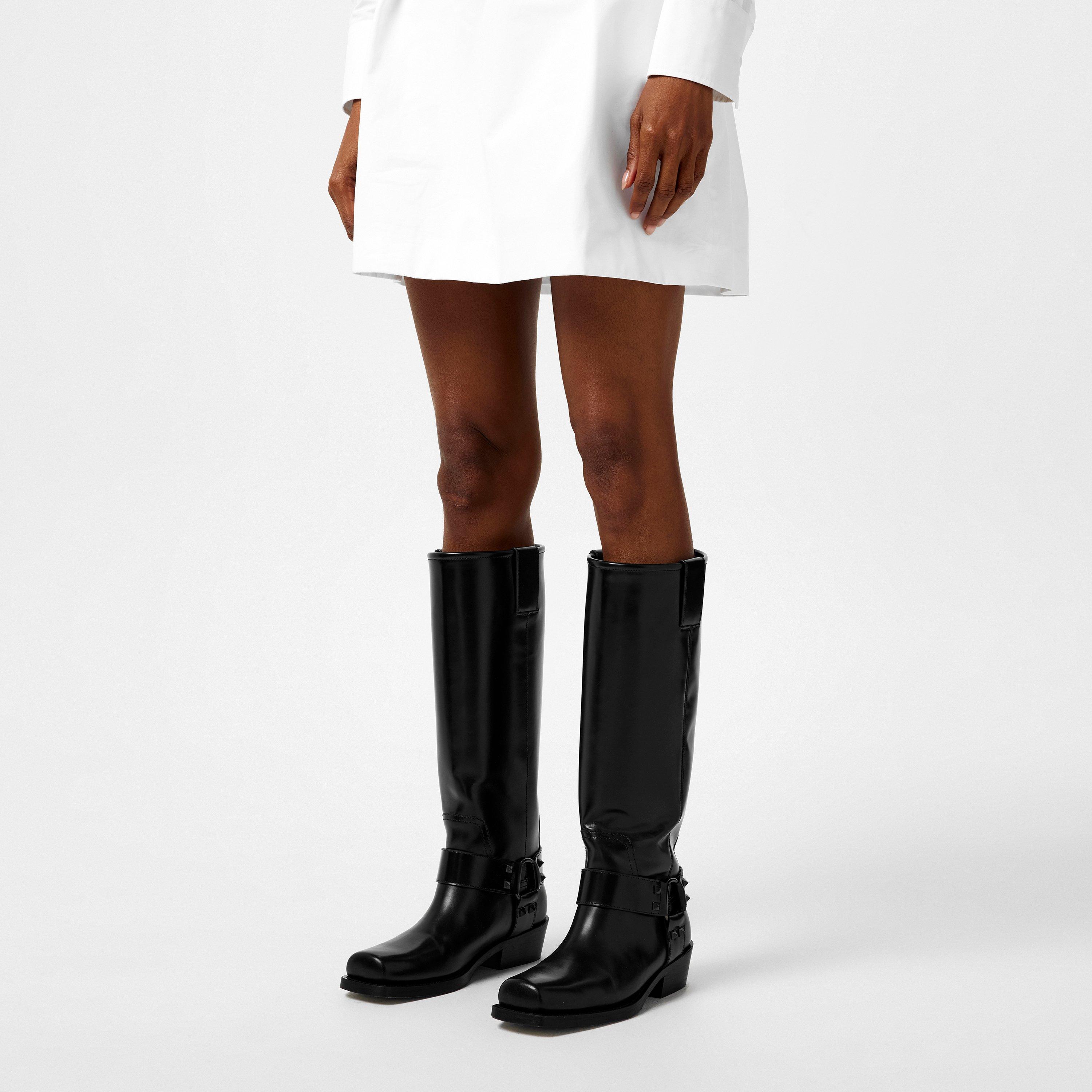 Nero - Valentino Garavani - Leather Knee High Biker Boots - 3