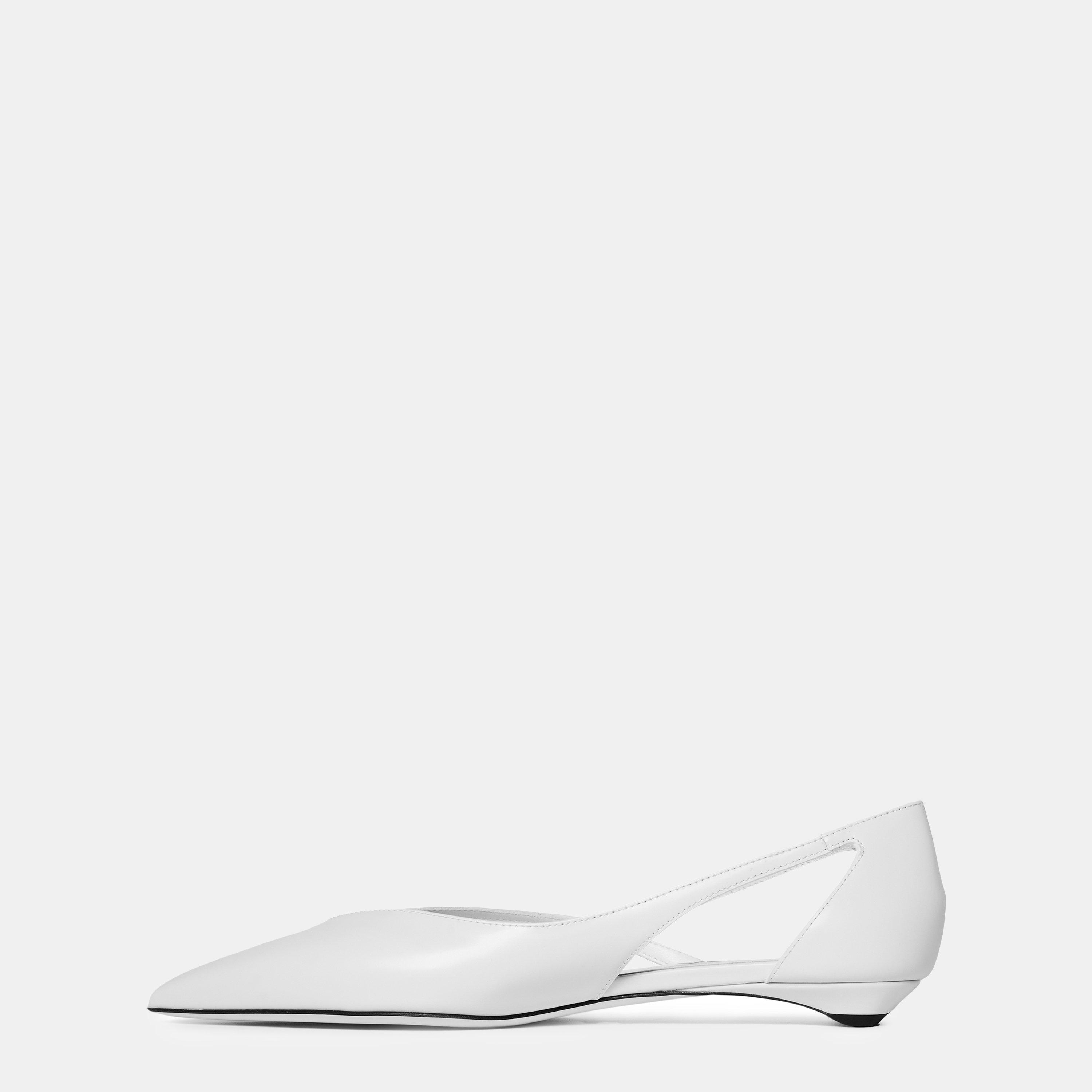 White - Prada - Brushed Leather Cut-Out Ballerinas - 2