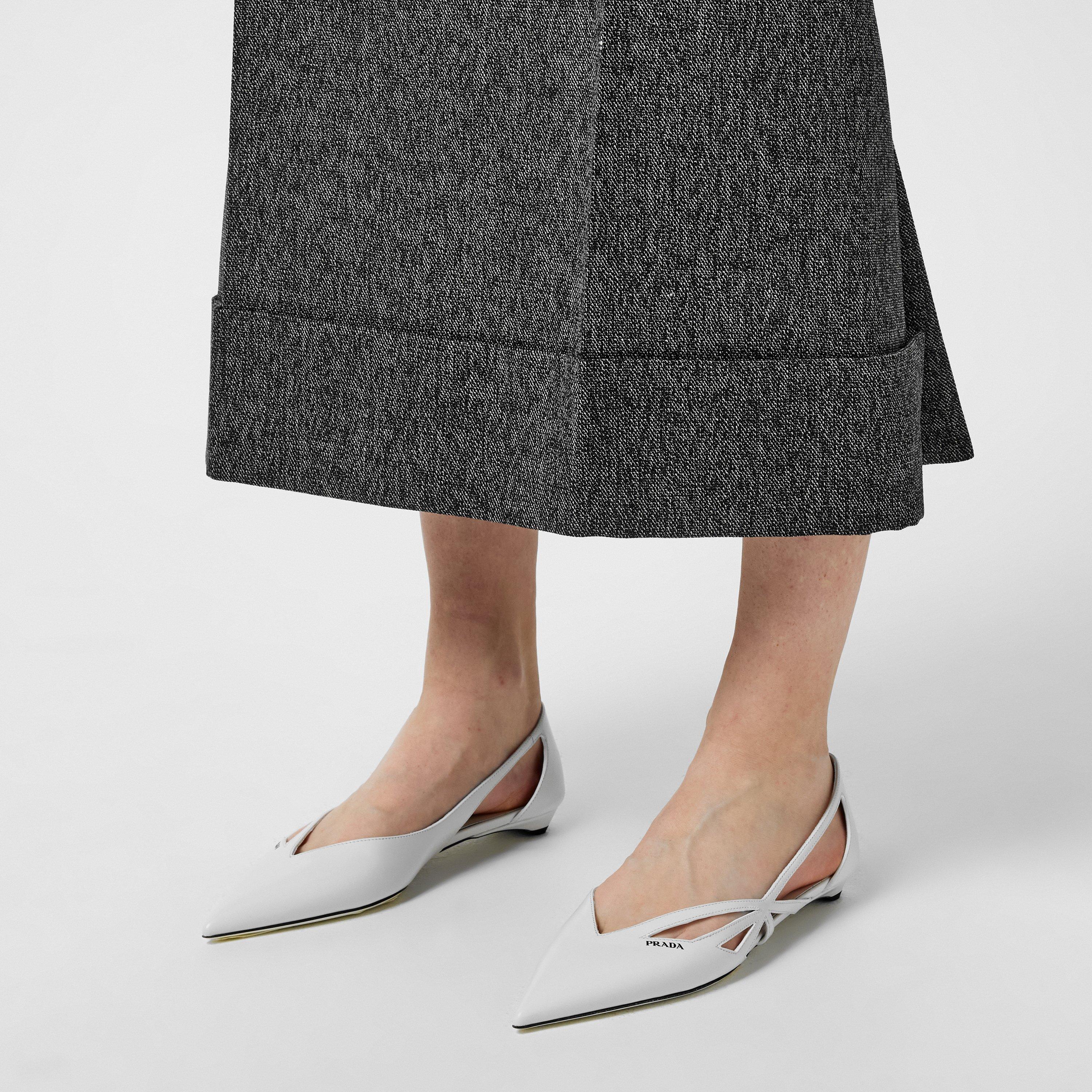 White - Prada - Brushed Leather Cut-Out Ballerinas - 3