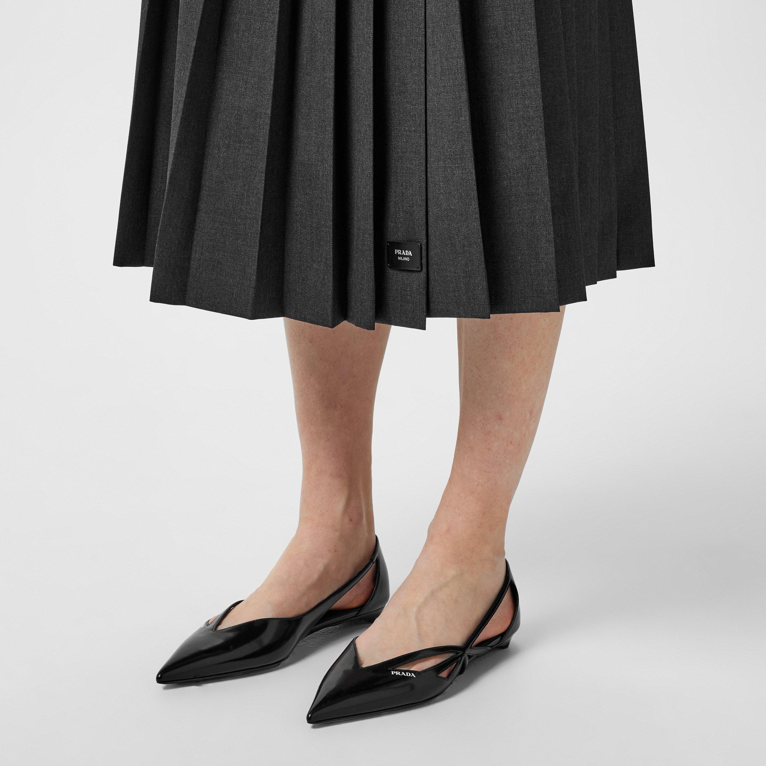 Black - Prada - Brushed Leather Cut-Out Ballerinas - 3