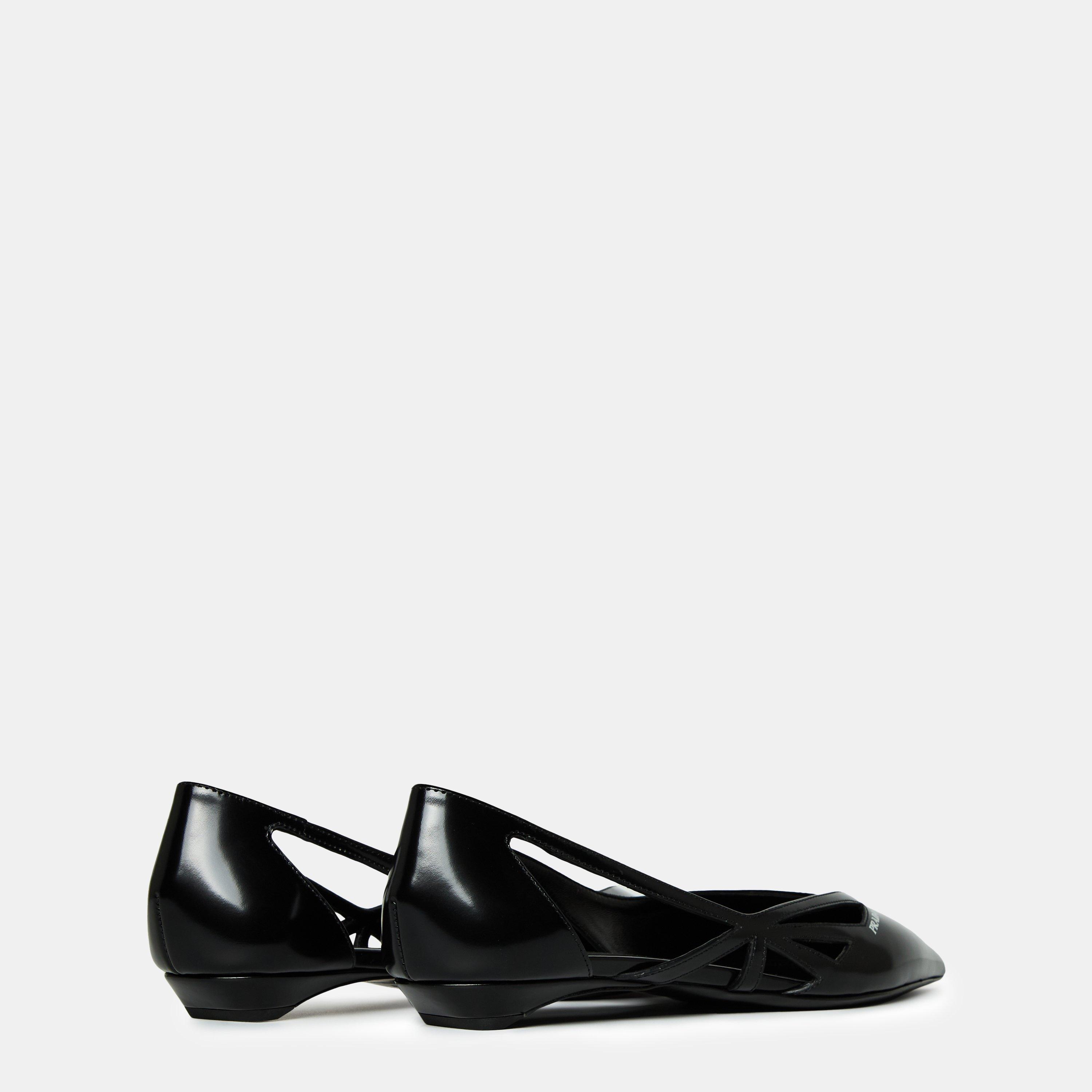 Black - Prada - Brushed Leather Cut-Out Ballerinas - 5