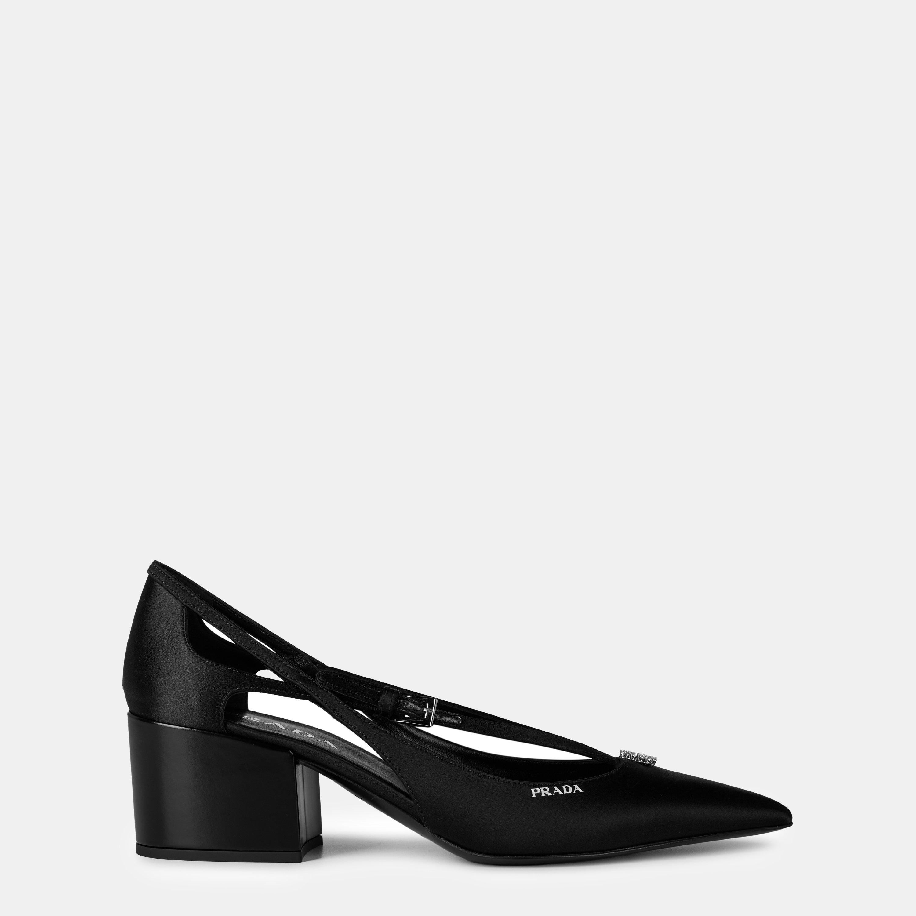 Black - Prada - Satin Cut-Out Pumps - 1