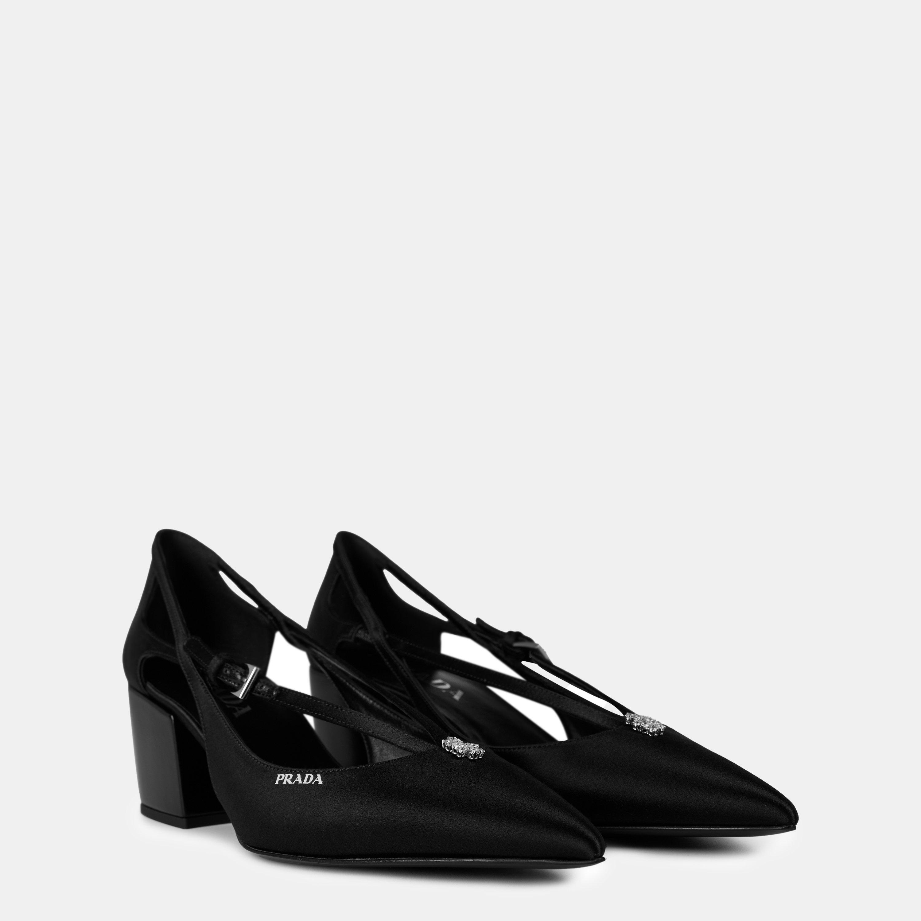 Black - Prada - Satin Cut-Out Pumps - 4