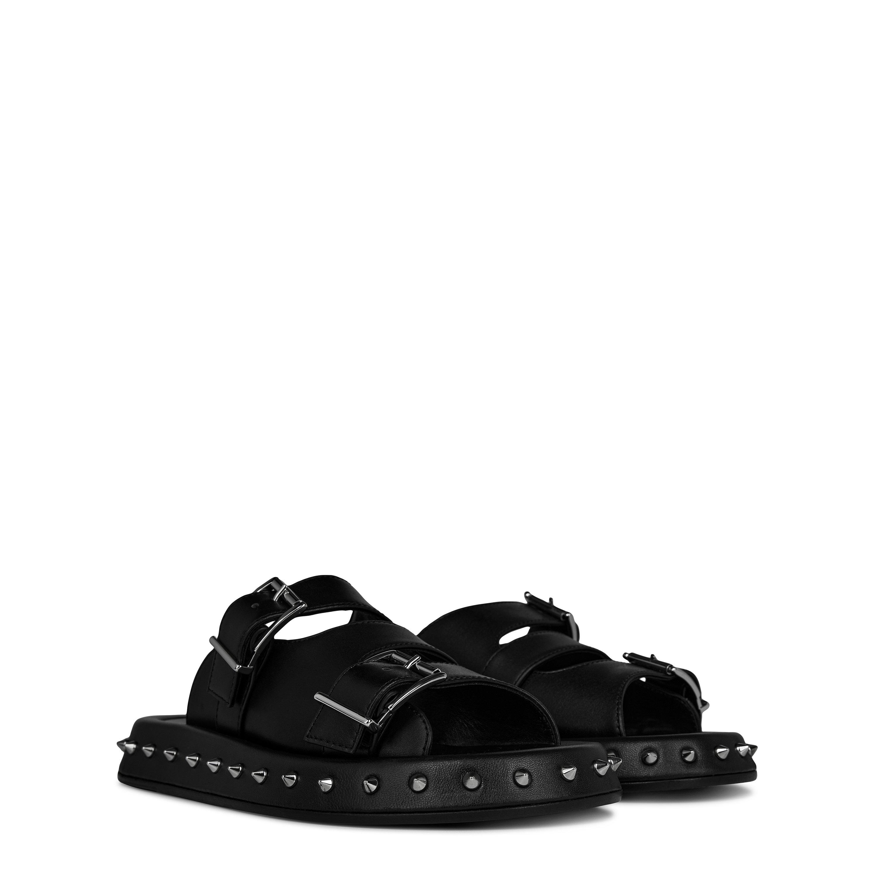 BLACK/SILVER - Alexander McQueen - Buckle Leather Sandals - 3