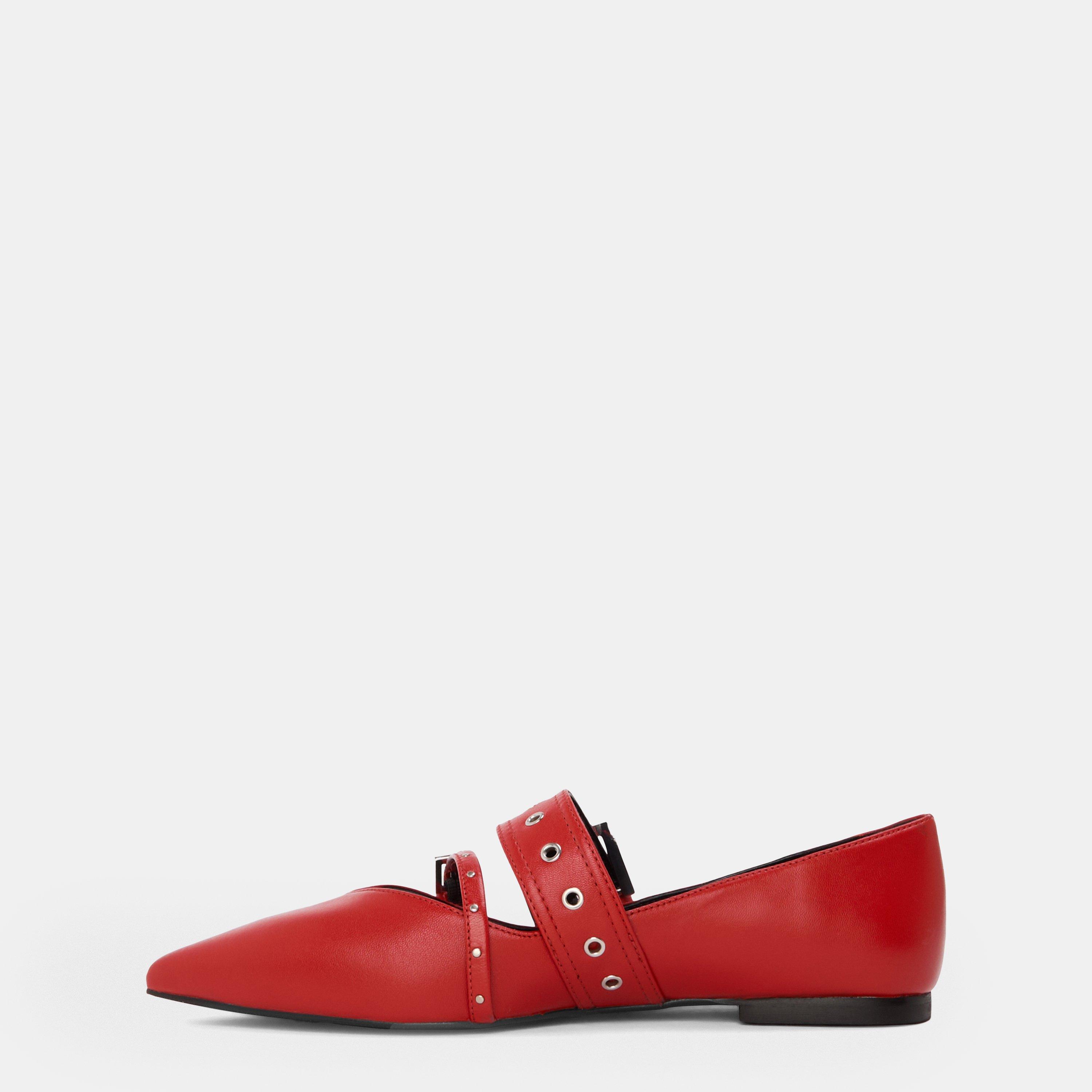 Red 610 - Hugo - Womens HUGO Modern Cushioned Leather Ballet Pumps with Buckle Detail - 2