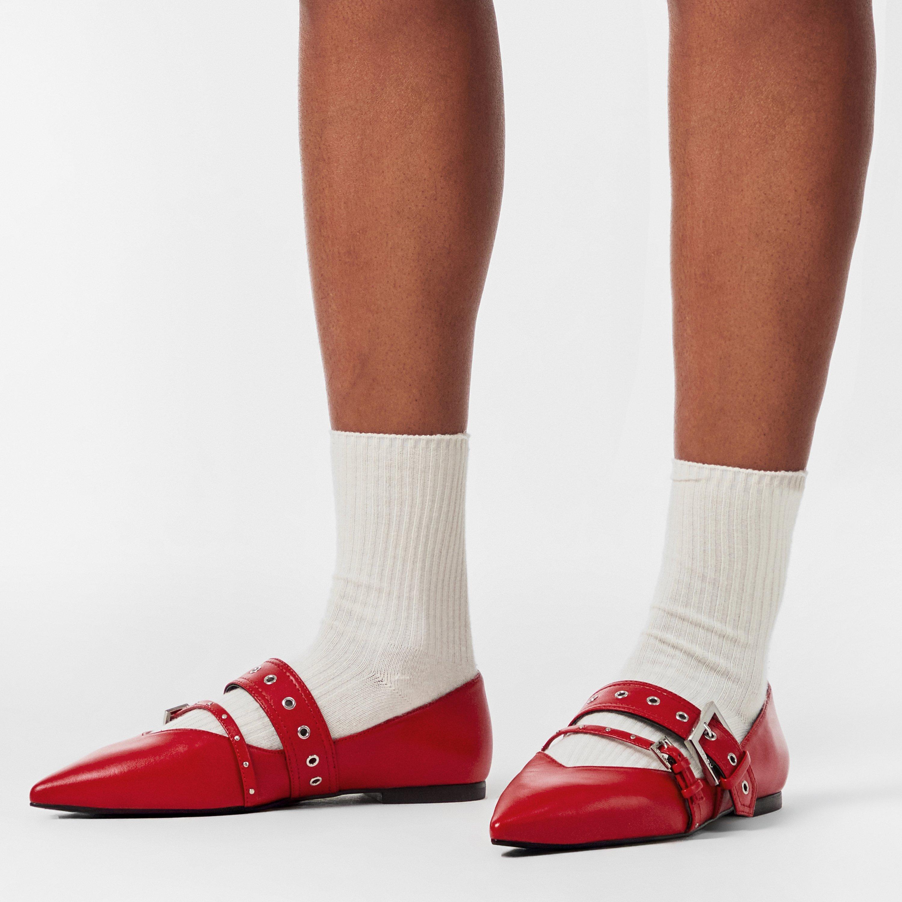 Red 610 - Hugo - Womens HUGO Modern Cushioned Leather Ballet Pumps with Buckle Detail - 3