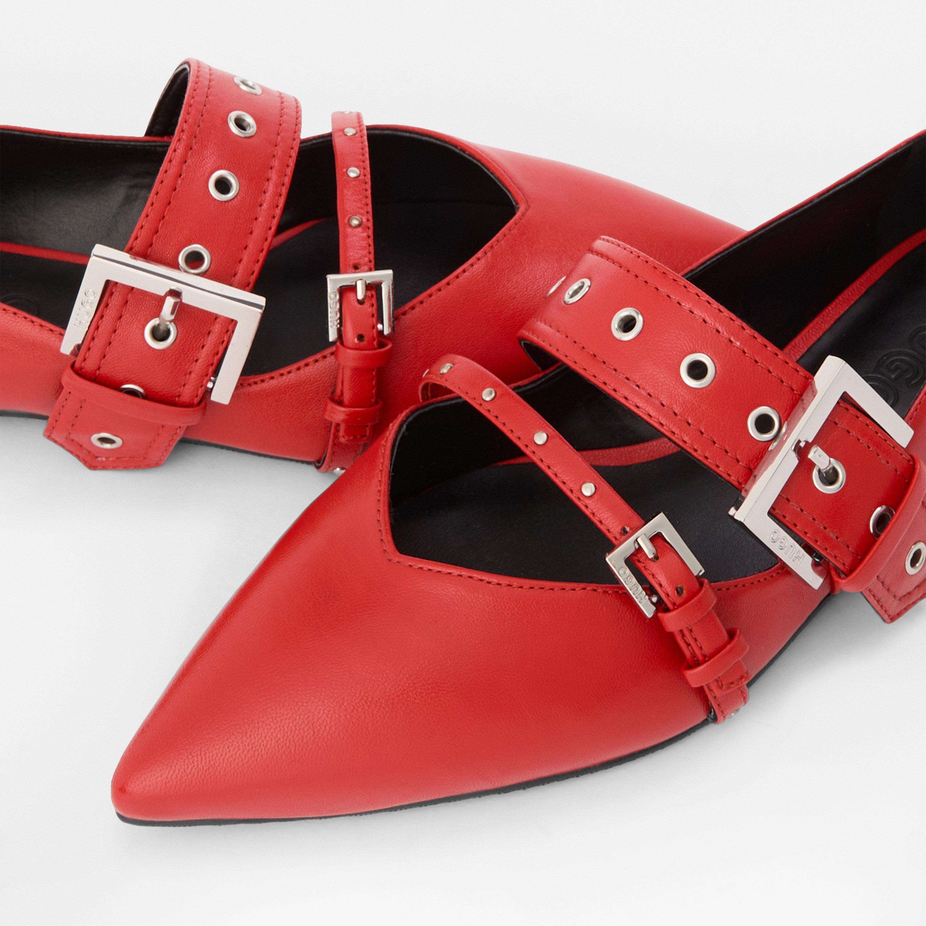 Red 610 - Hugo - Womens HUGO Modern Cushioned Leather Ballet Pumps with Buckle Detail - 4