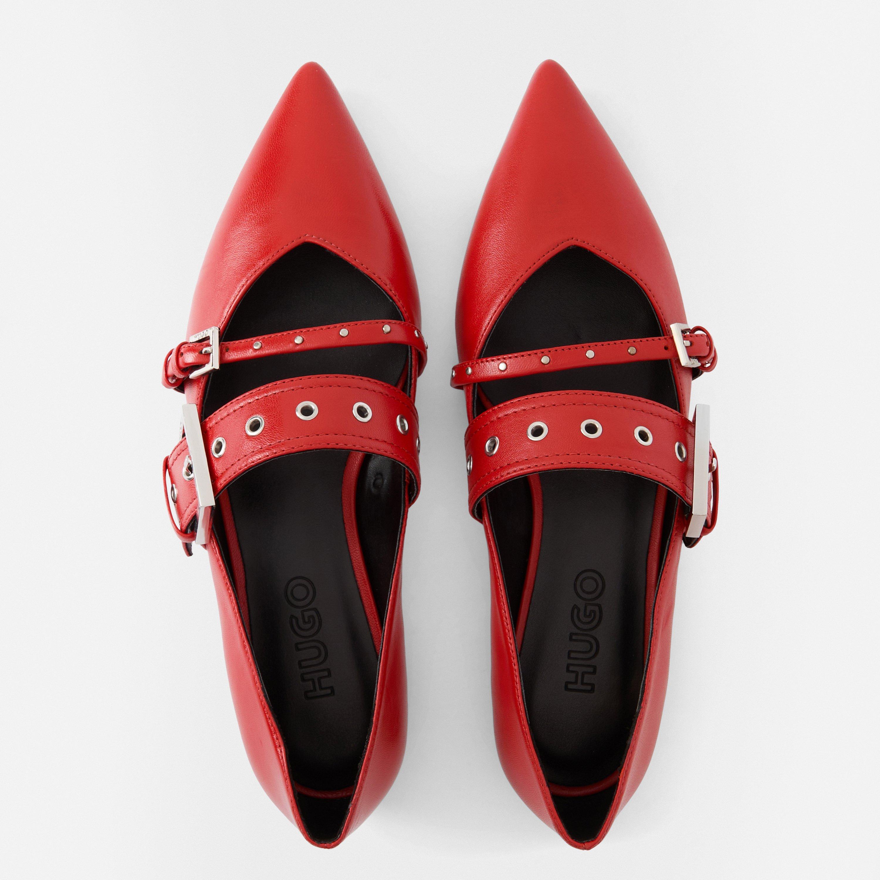Red 610 - Hugo - Womens HUGO Modern Cushioned Leather Ballet Pumps with Buckle Detail - 5