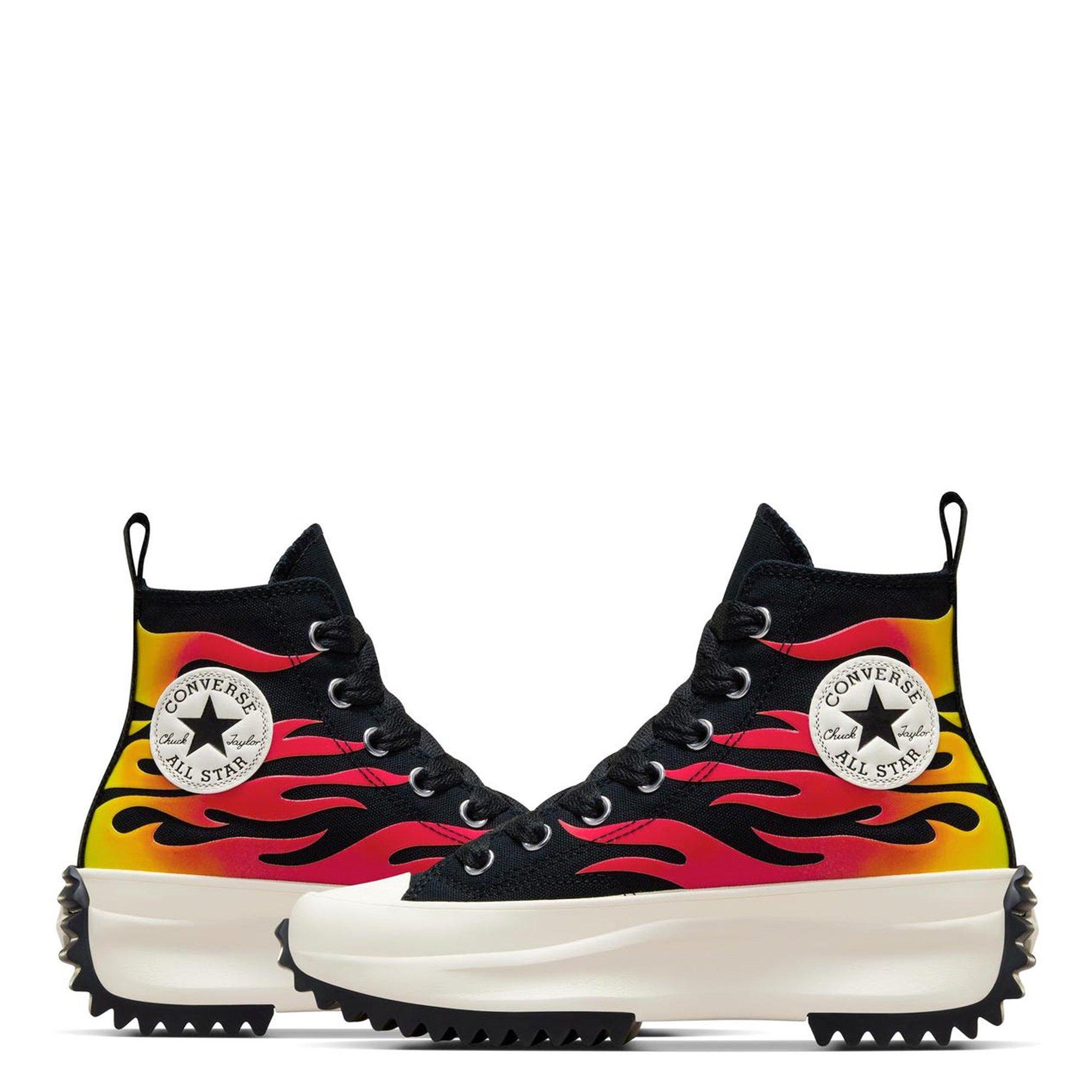 Blk/Wht/EnmlRed - Converse - Run Star Hike Flames Hi Top Platform Shoes - 6