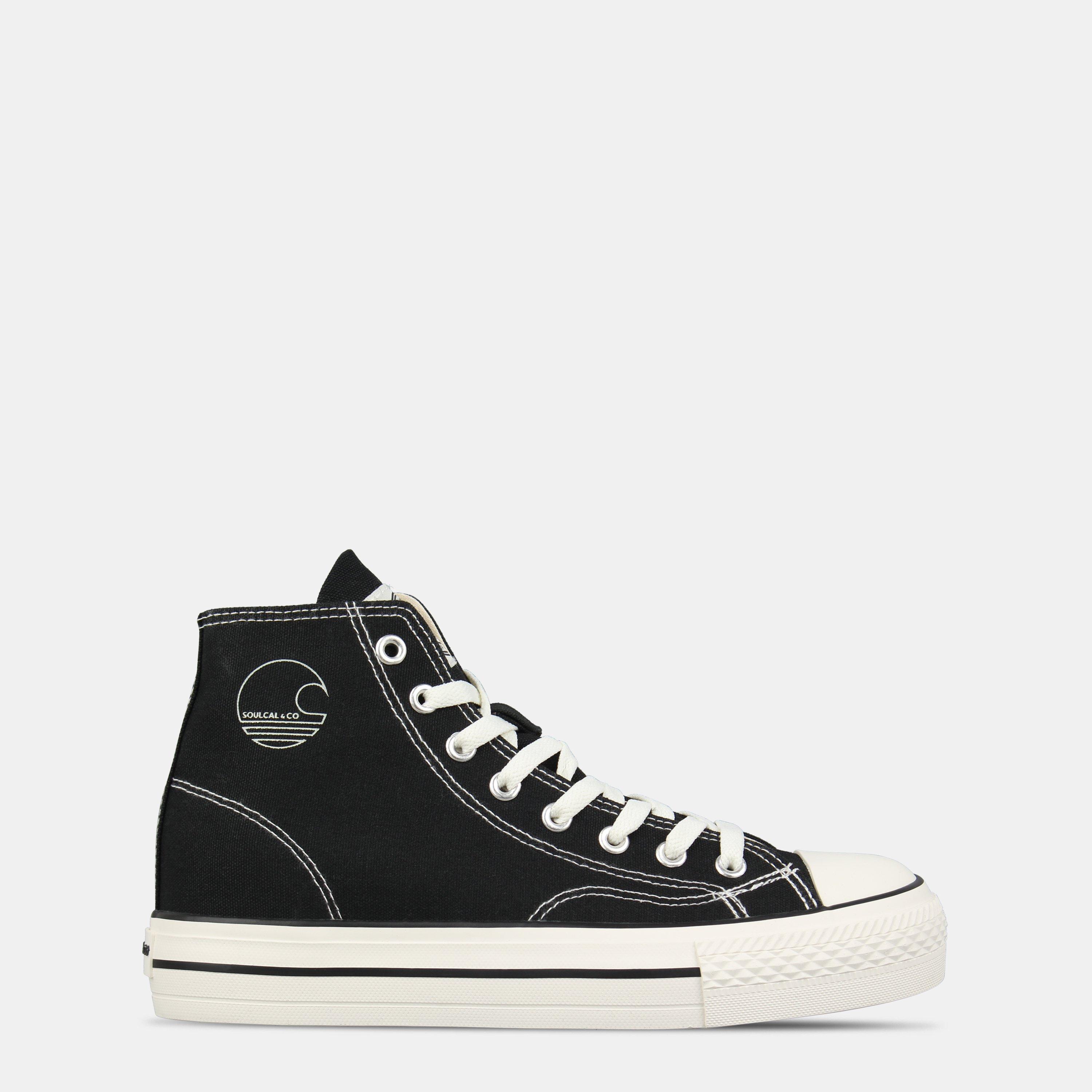 Black/White - SoulCal - Canvas High Top Platform Trainers Womens - 1