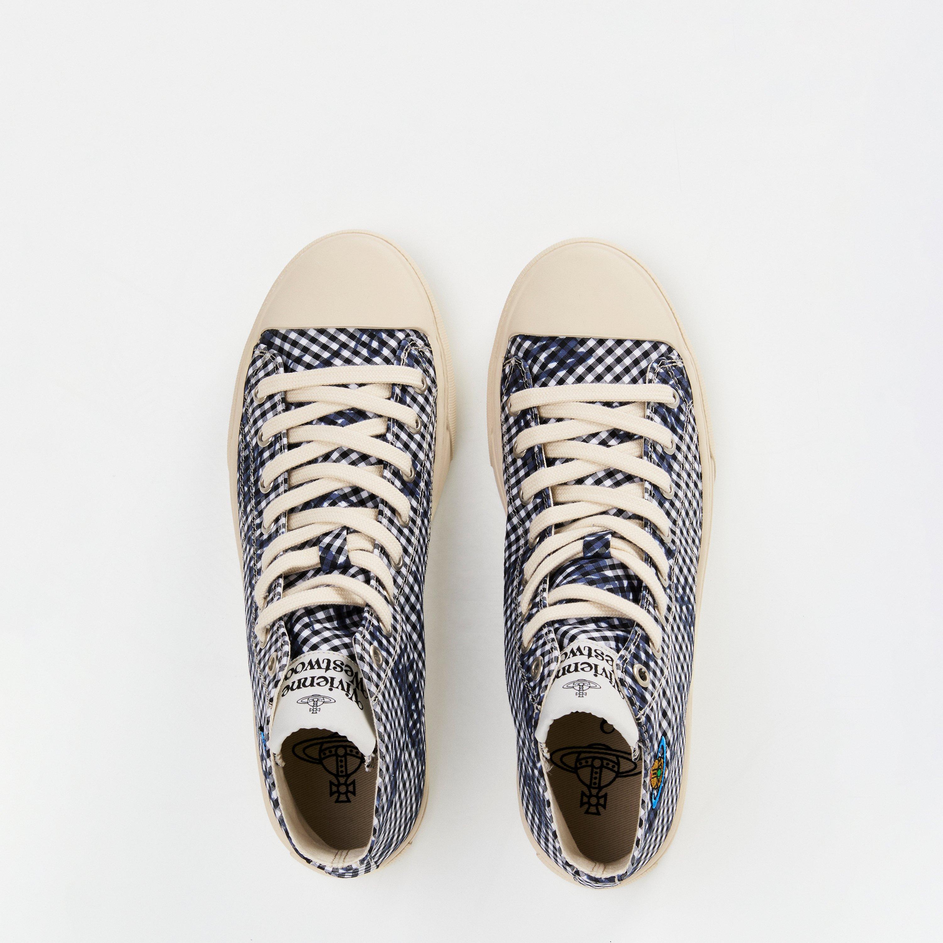 Navy Gingham - Vivienne Westwood - Women's Canvas High-Top Trainers - 5