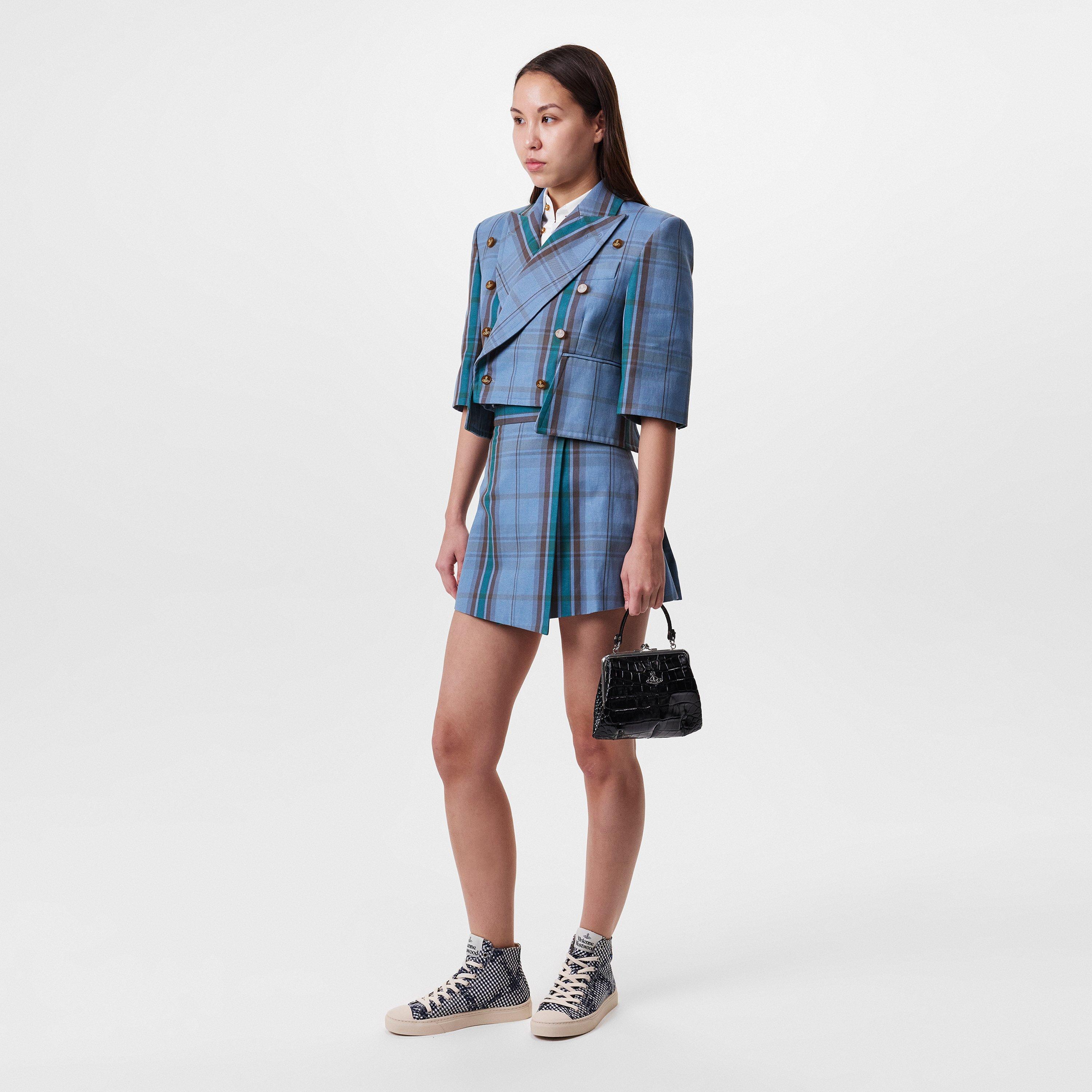 Navy Gingham - Vivienne Westwood - Women's Canvas High-Top Trainers - 6