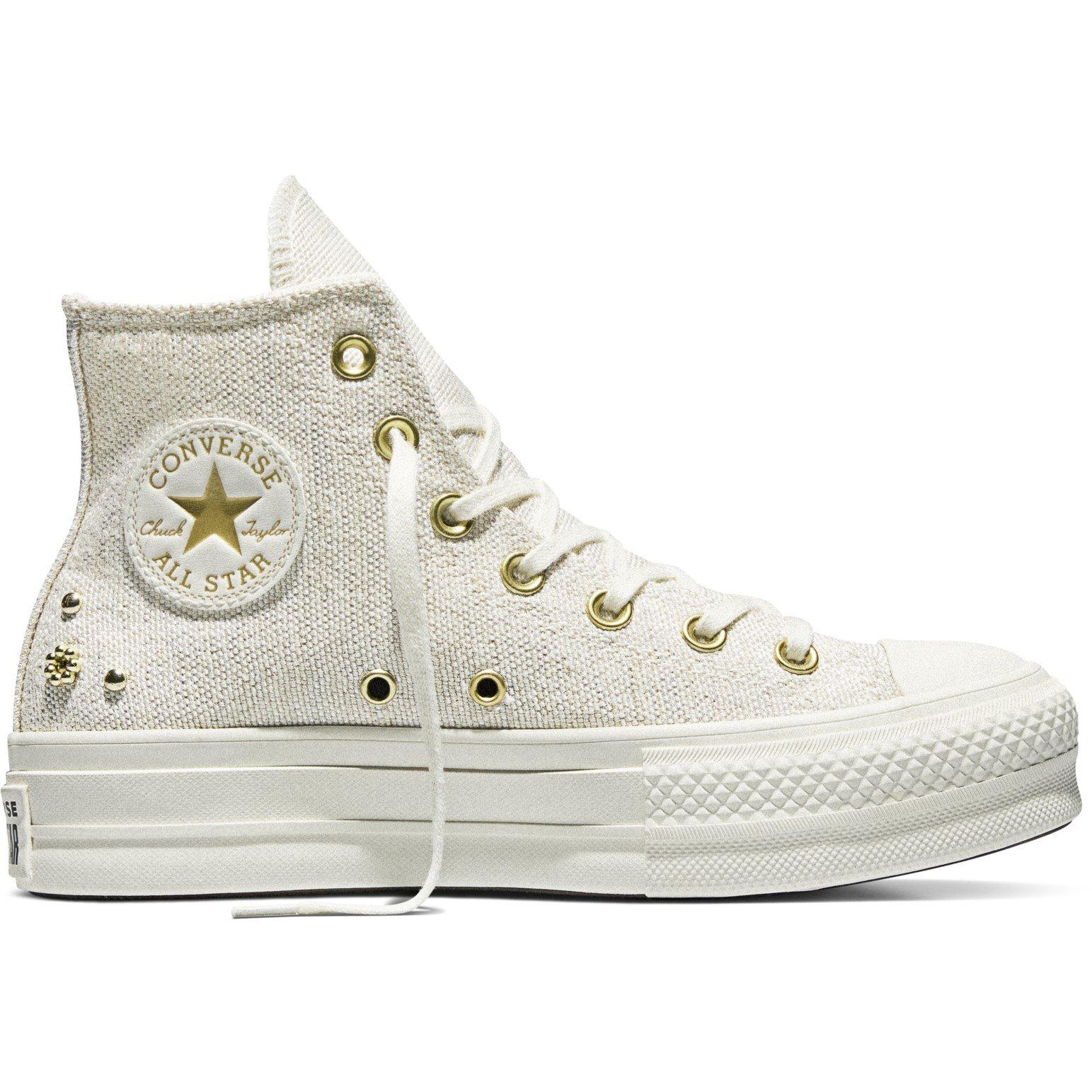 Egret/Gold/Blck - Converse - Women's Canvas High-Top Trainers - 1